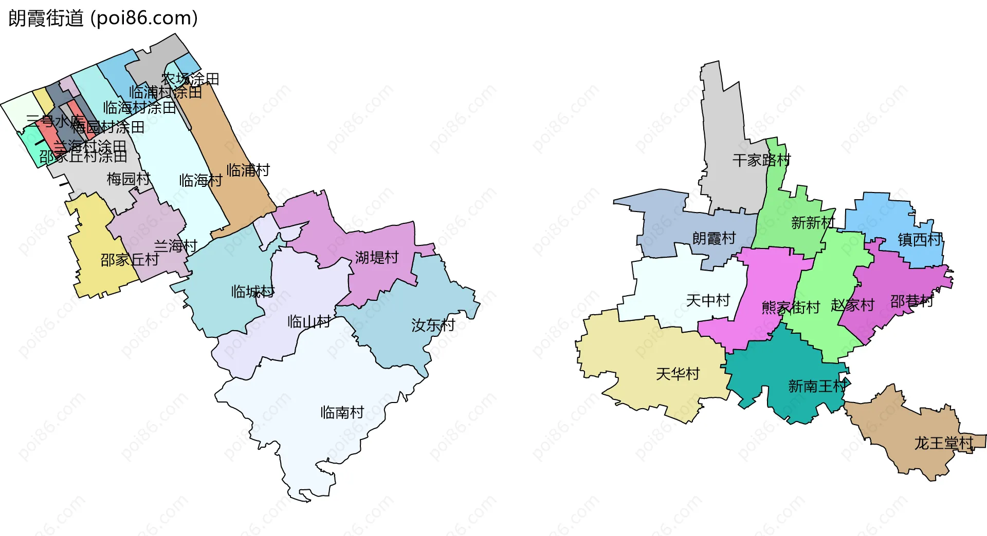 朗霞街道边界地图(五级行政区划)