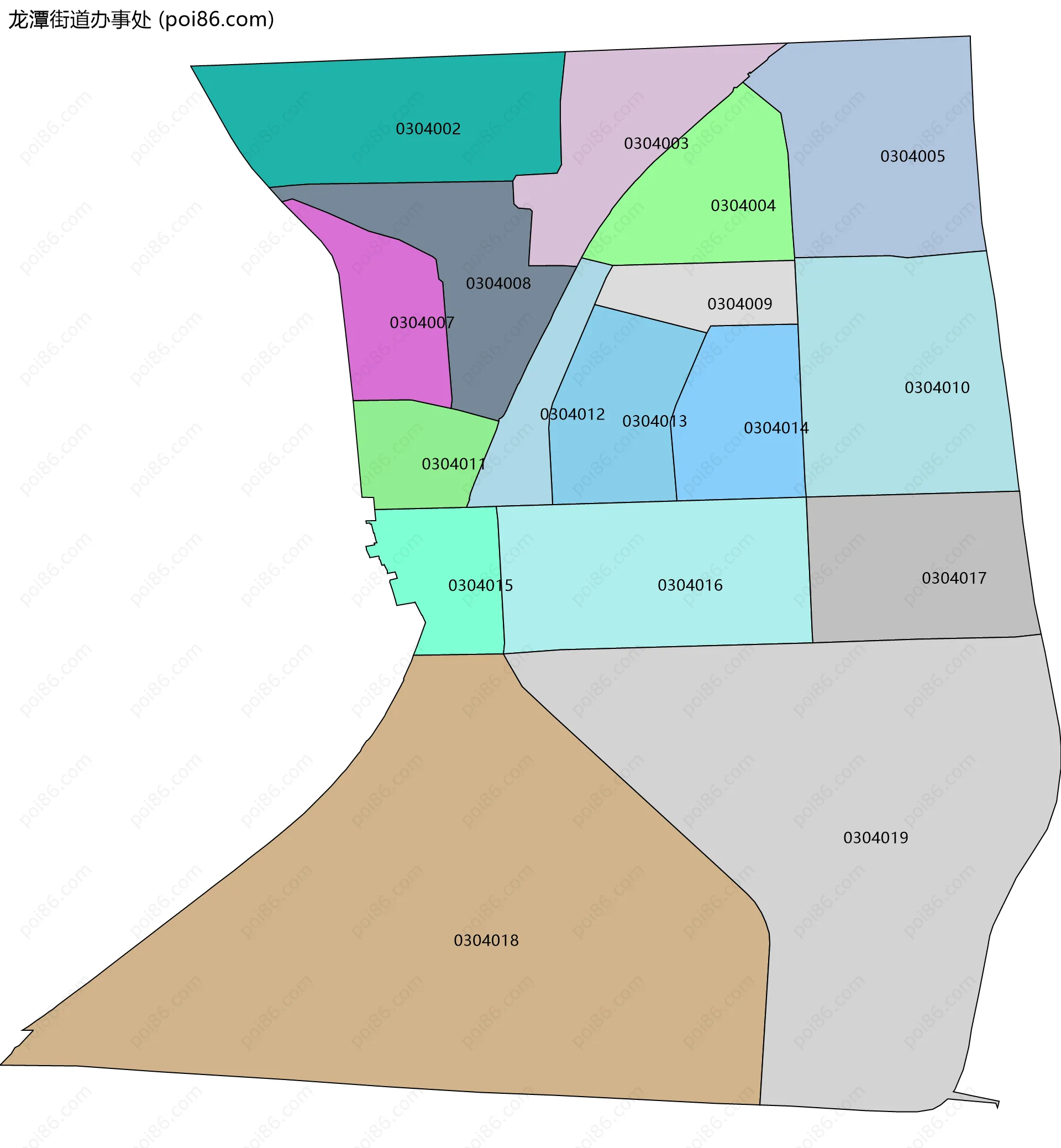 龙潭街道办事处边界地图(五级行政区划)