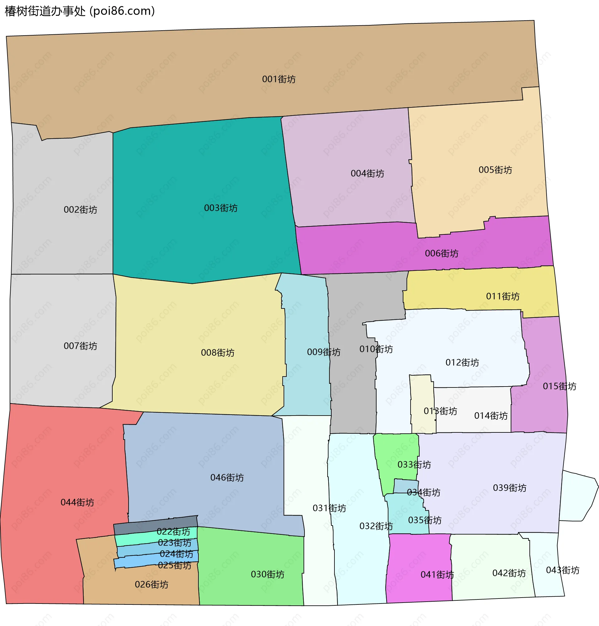 椿树街道办事处边界地图(五级行政区划)