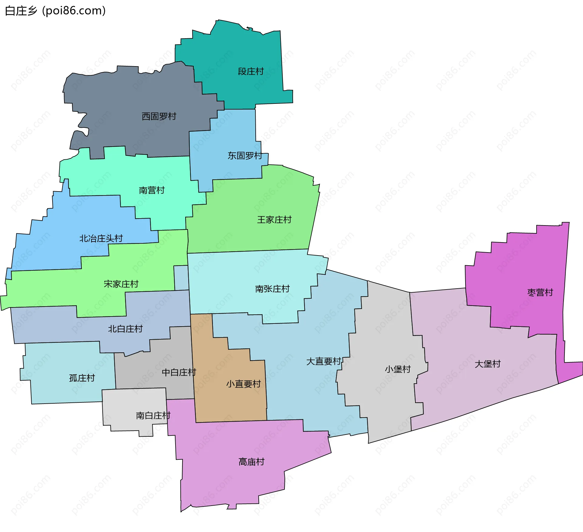 白庄乡边界地图(五级行政区划)
