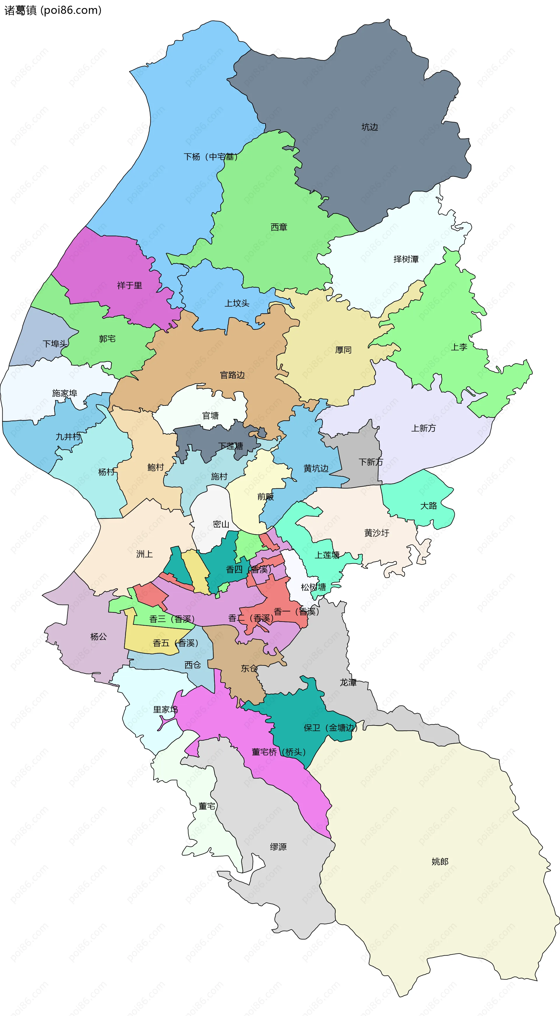 诸葛镇边界地图(五级行政区划)