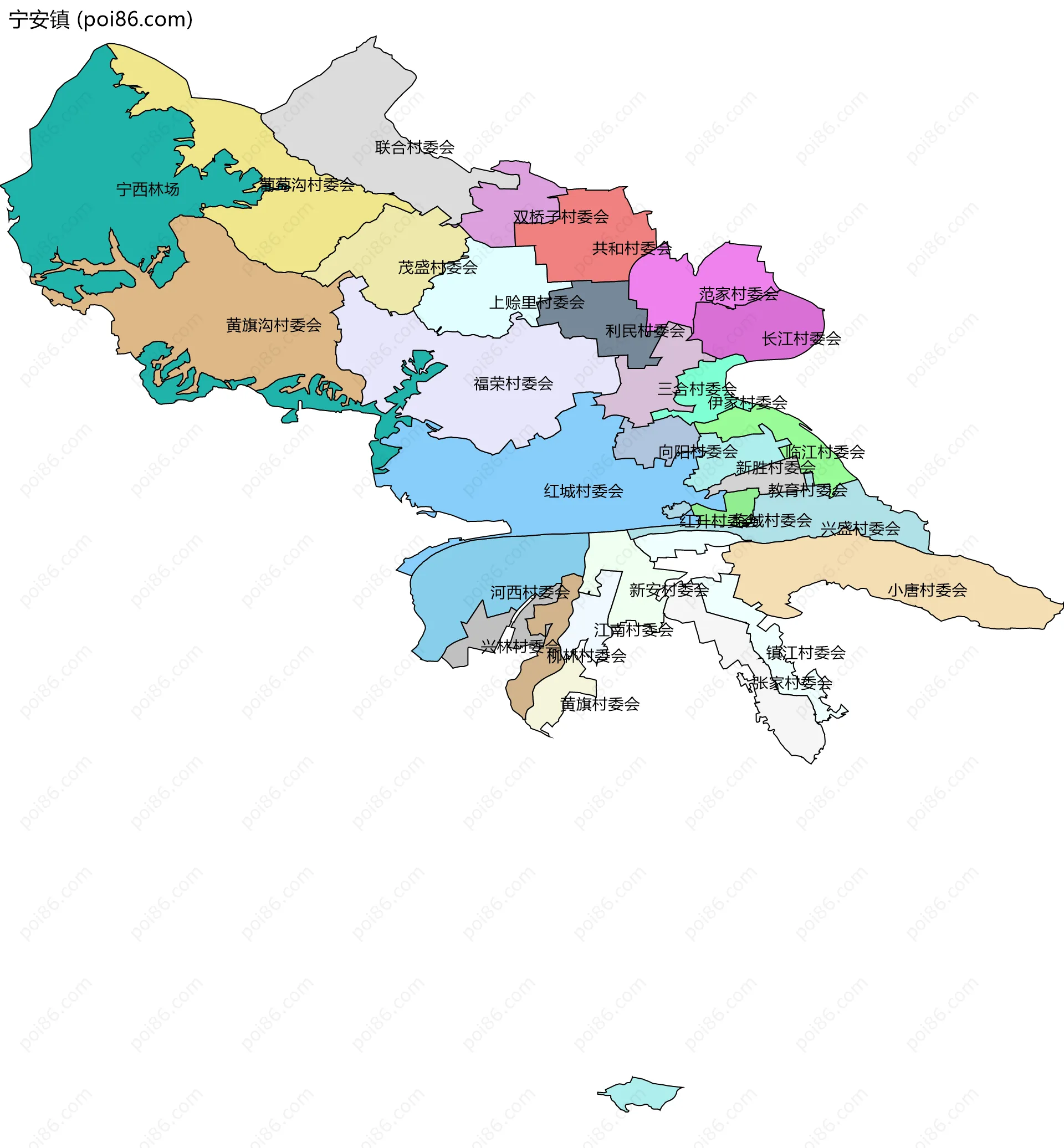 宁安镇边界地图(五级行政区划)