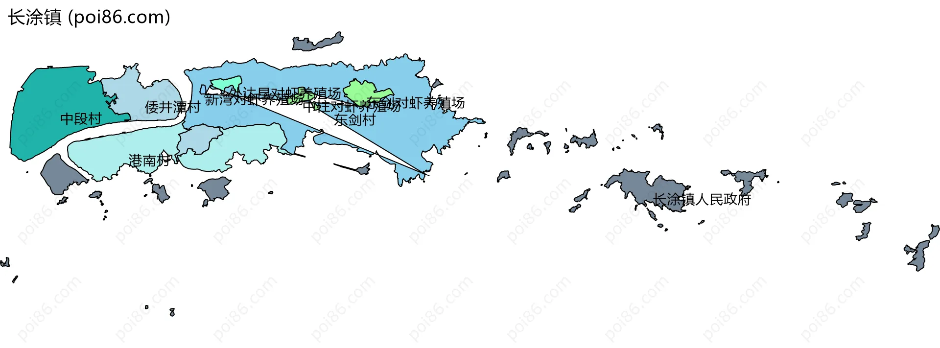 长涂镇边界地图(五级行政区划)
