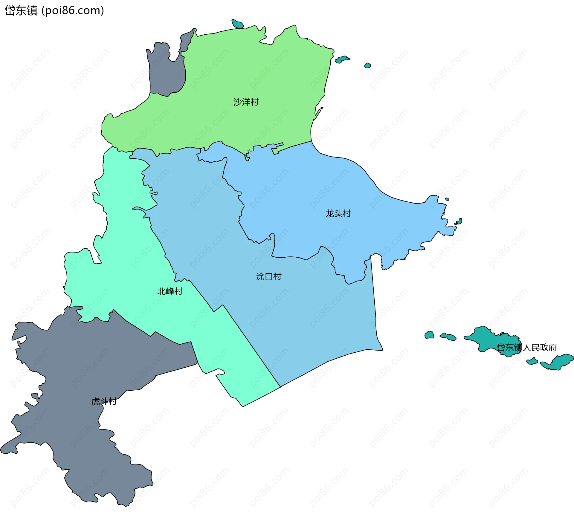 岱东镇边界地图(五级行政区划)