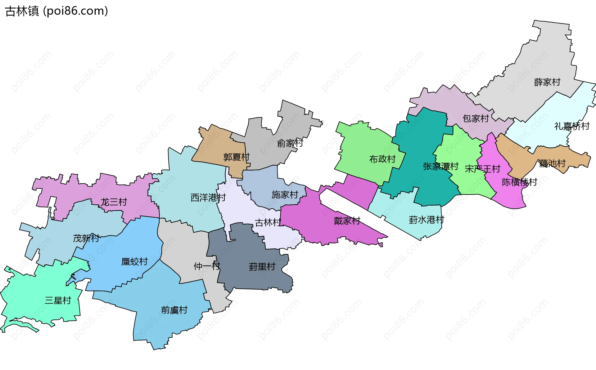 古林镇边界地图(五级行政区划)