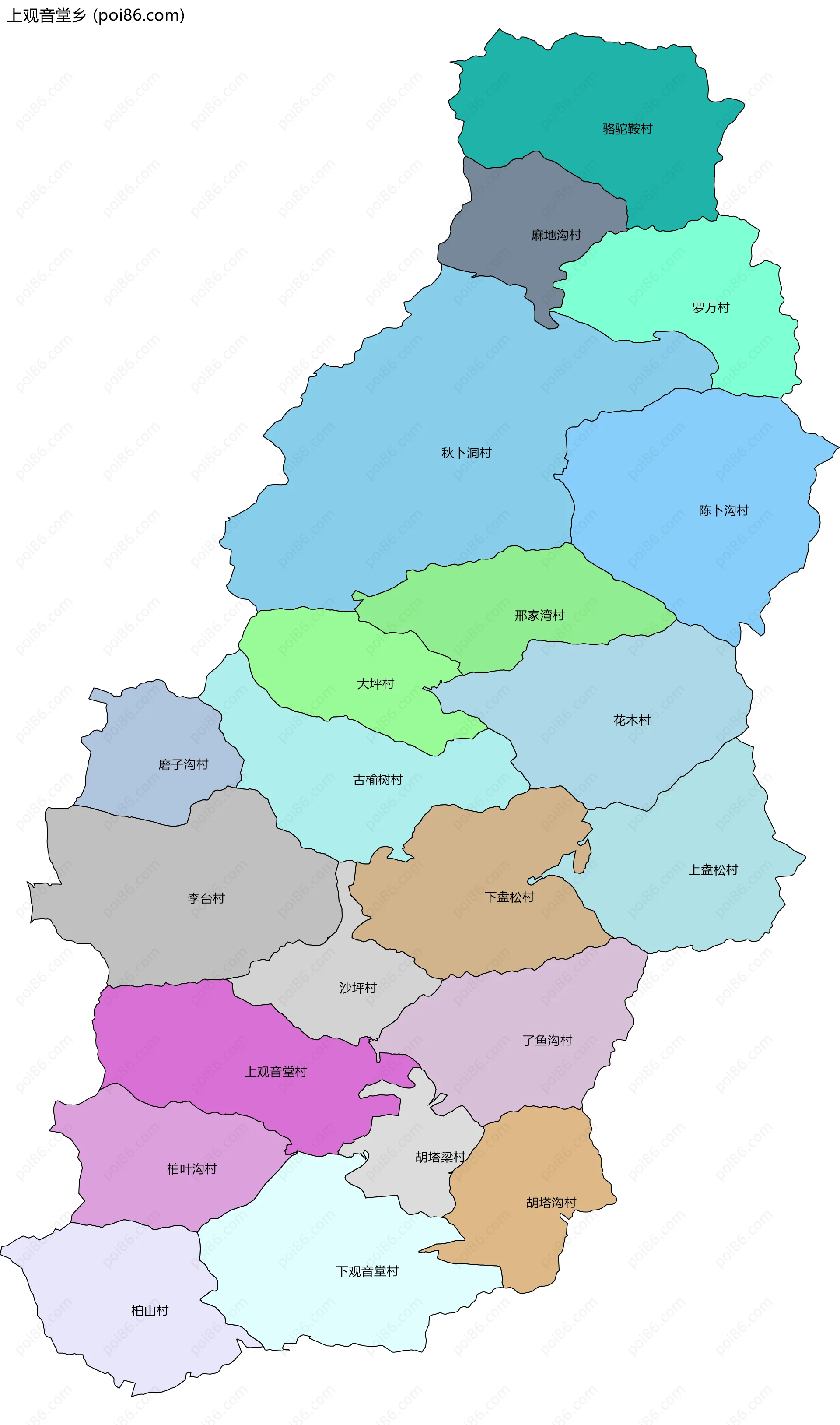 上观音堂乡边界地图(五级行政区划)