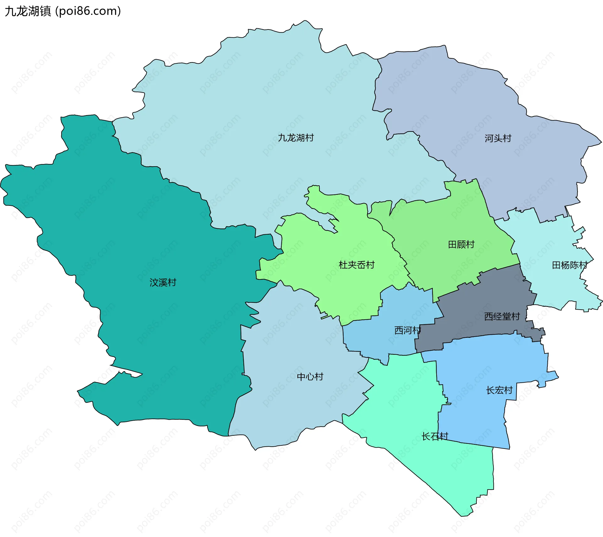 九龙湖镇边界地图(五级行政区划)