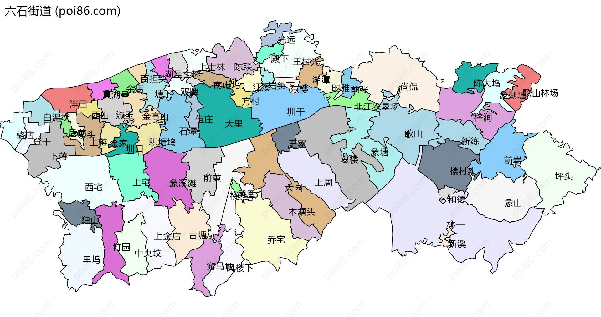 六石街道边界地图(五级行政区划)