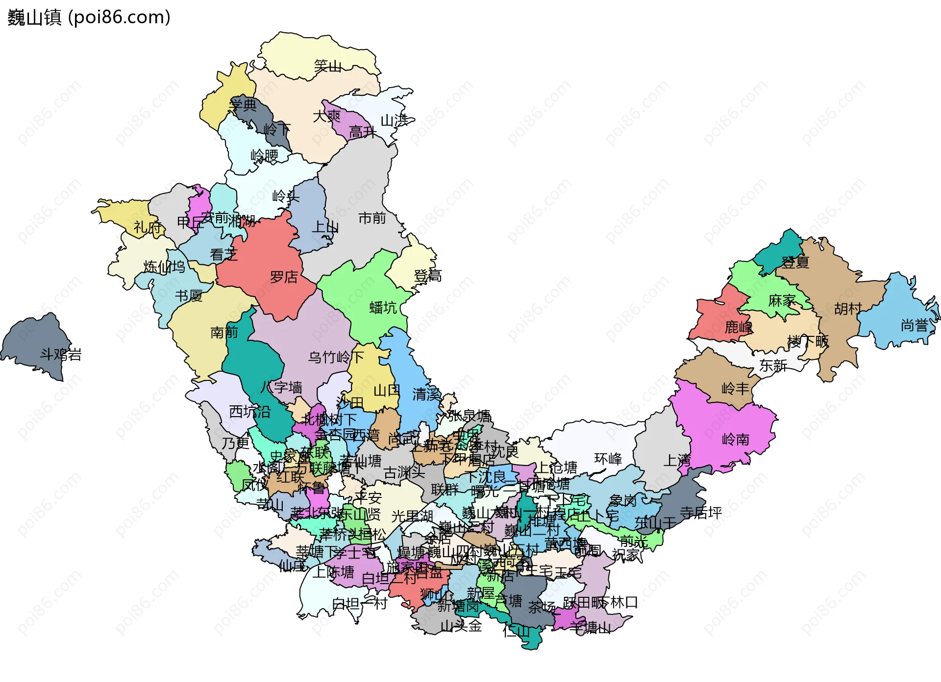 巍山镇边界地图(五级行政区划)