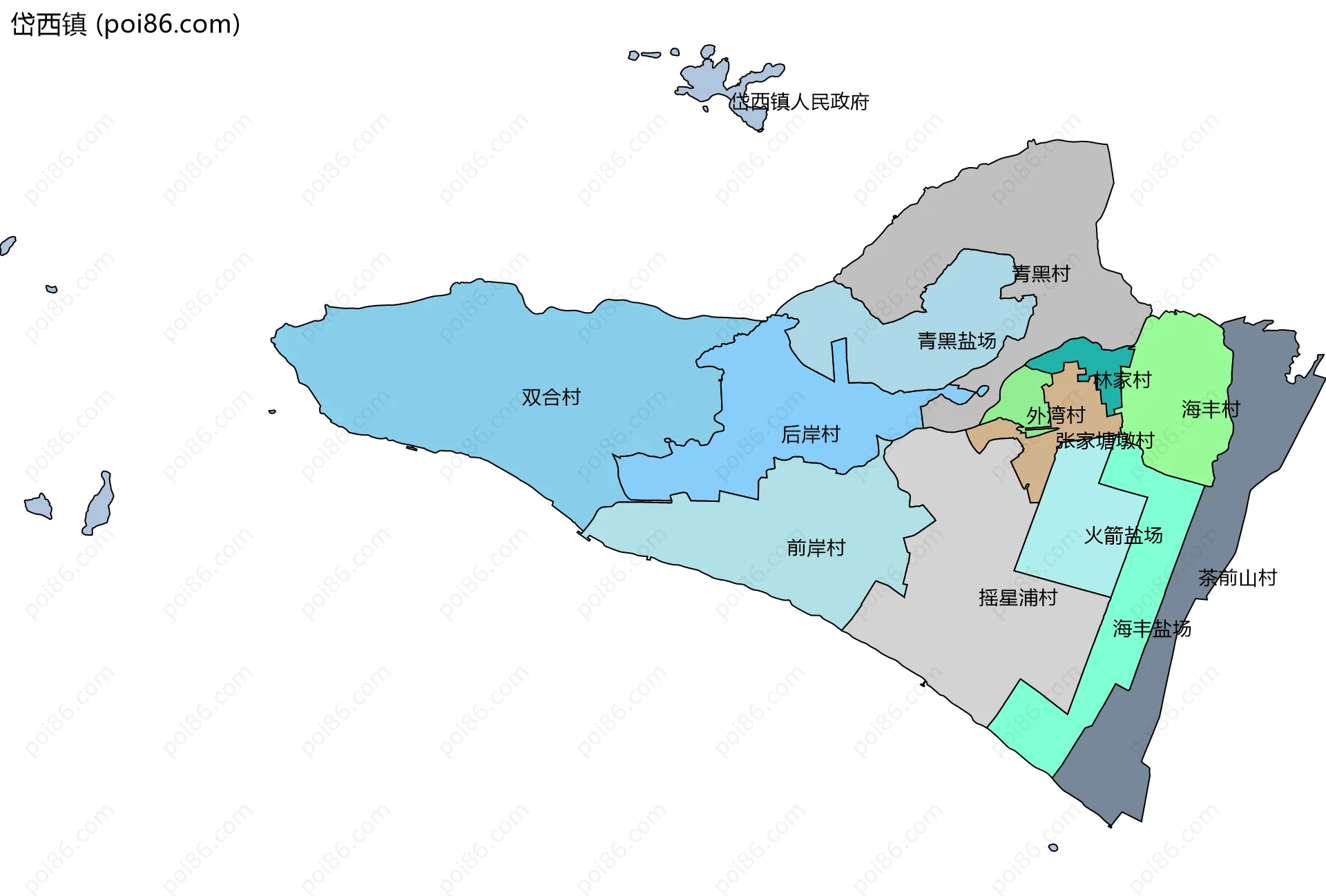 岱西镇边界地图(五级行政区划)