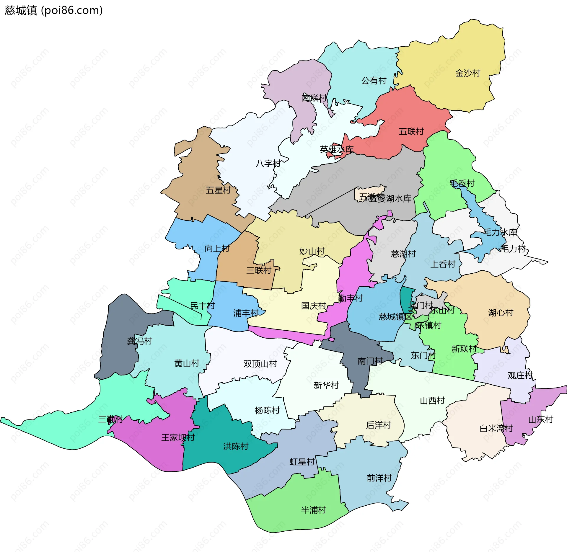 慈城镇边界地图(五级行政区划)