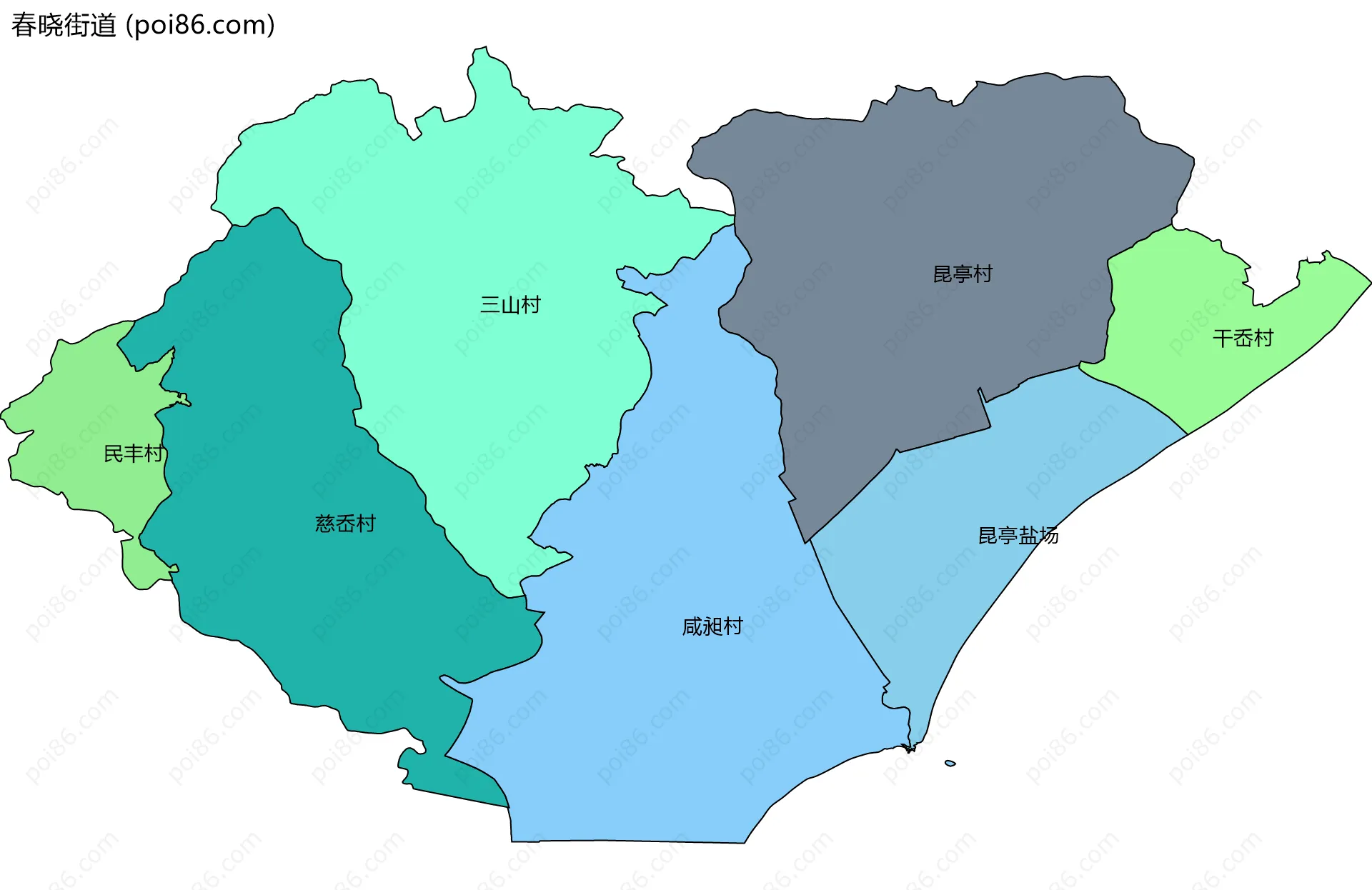 春晓街道边界地图(五级行政区划)