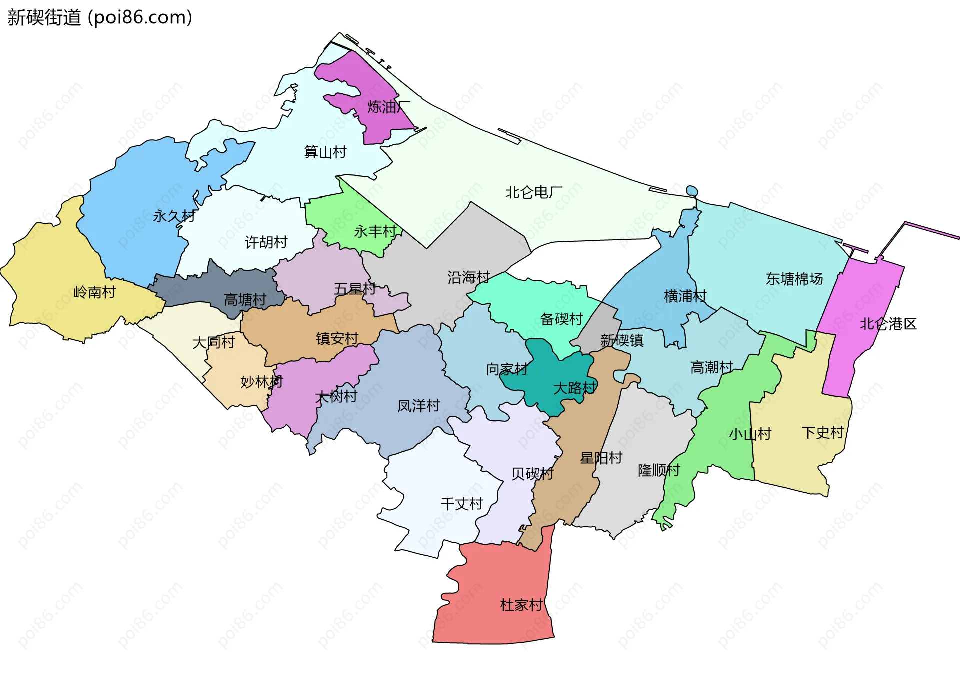 新碶街道边界地图(五级行政区划)