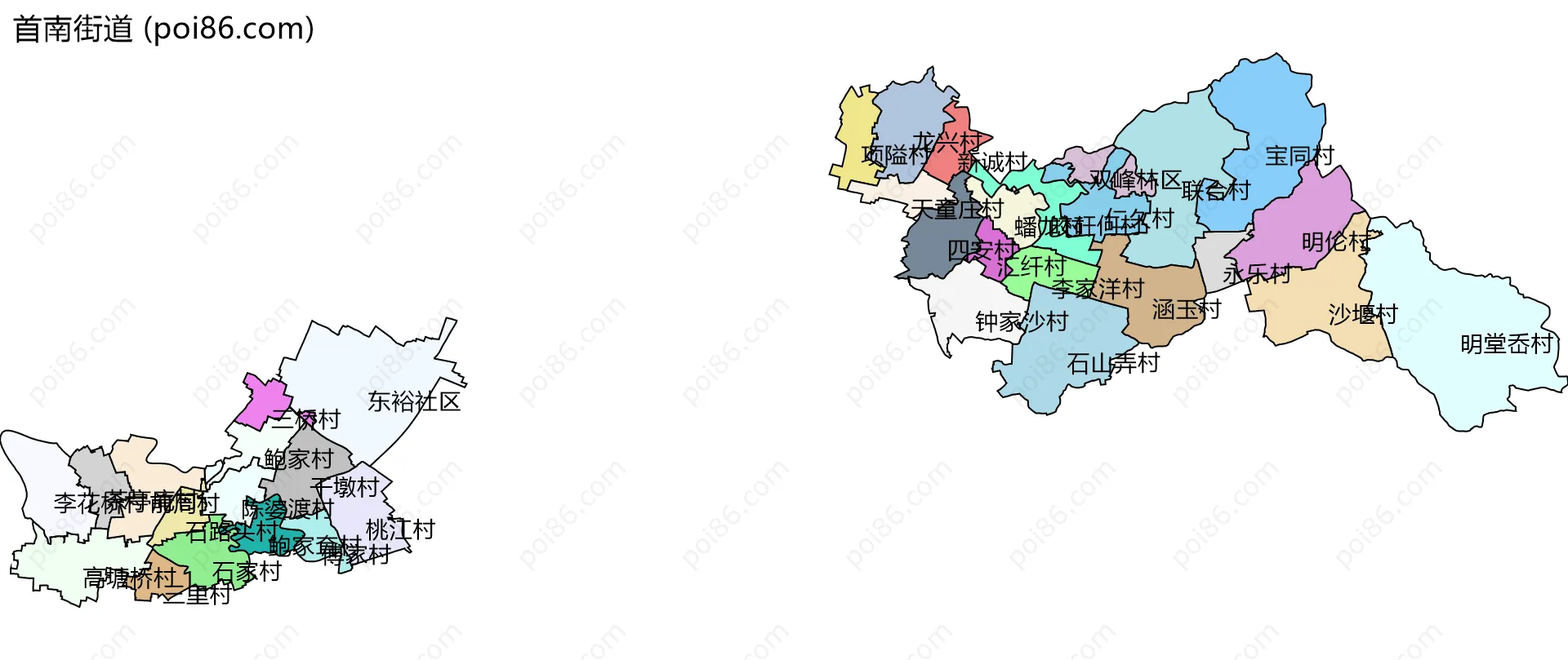 首南街道边界地图(五级行政区划)