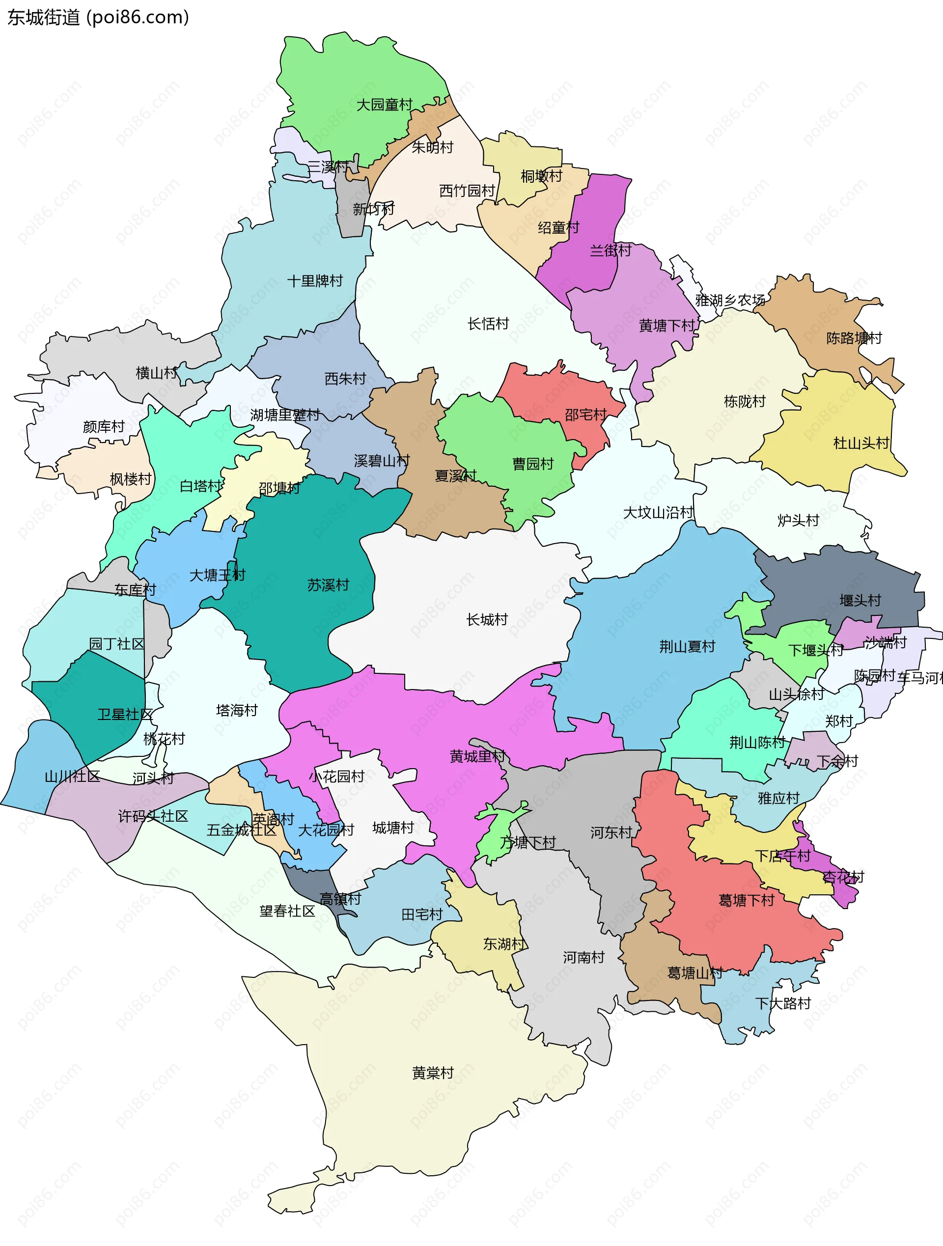 东城街道边界地图(五级行政区划)