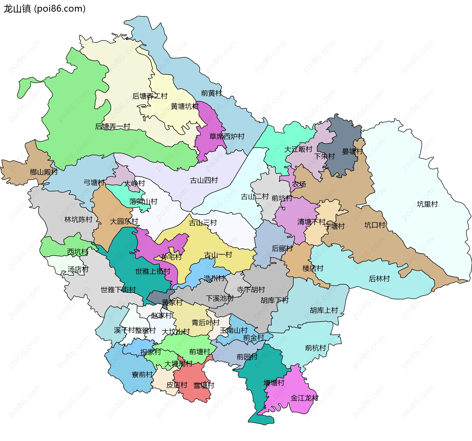 龙山镇边界地图(五级行政区划)