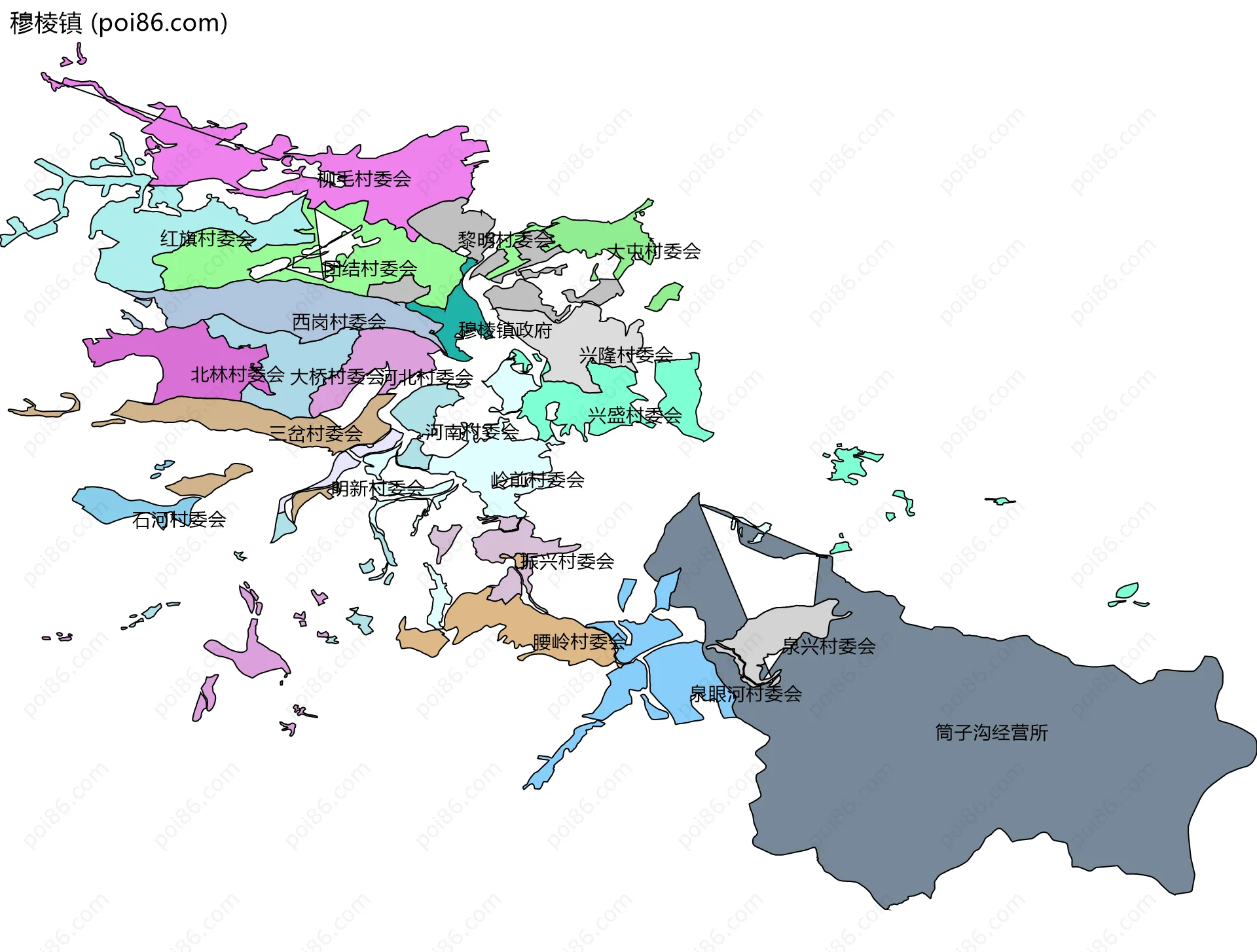 穆棱镇边界地图(五级行政区划)