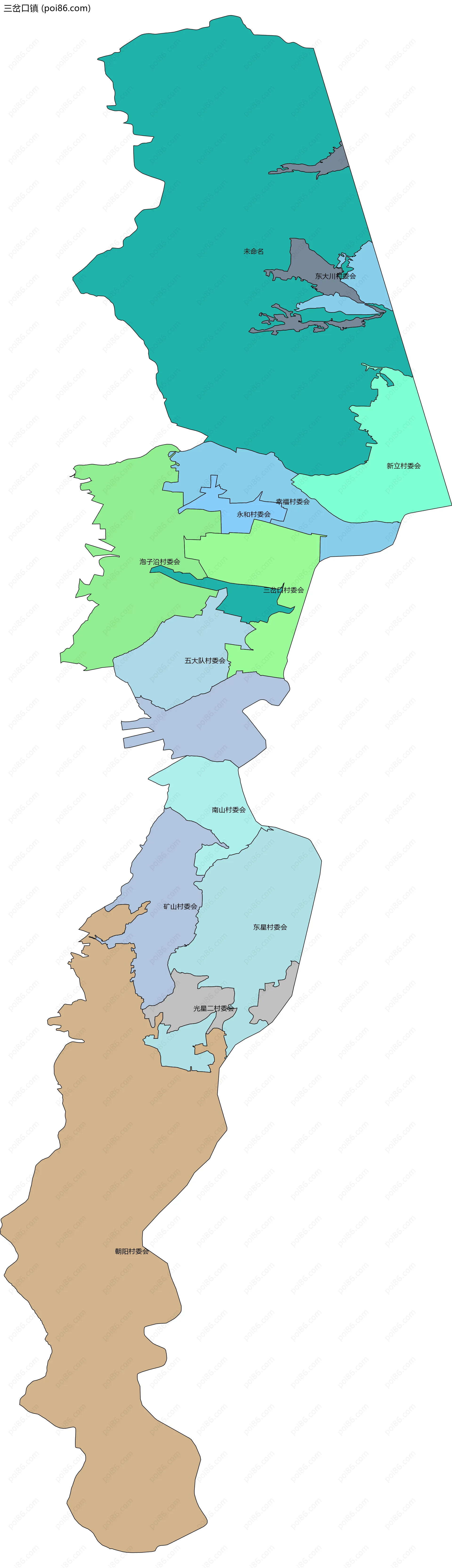 三岔口镇边界地图(五级行政区划)