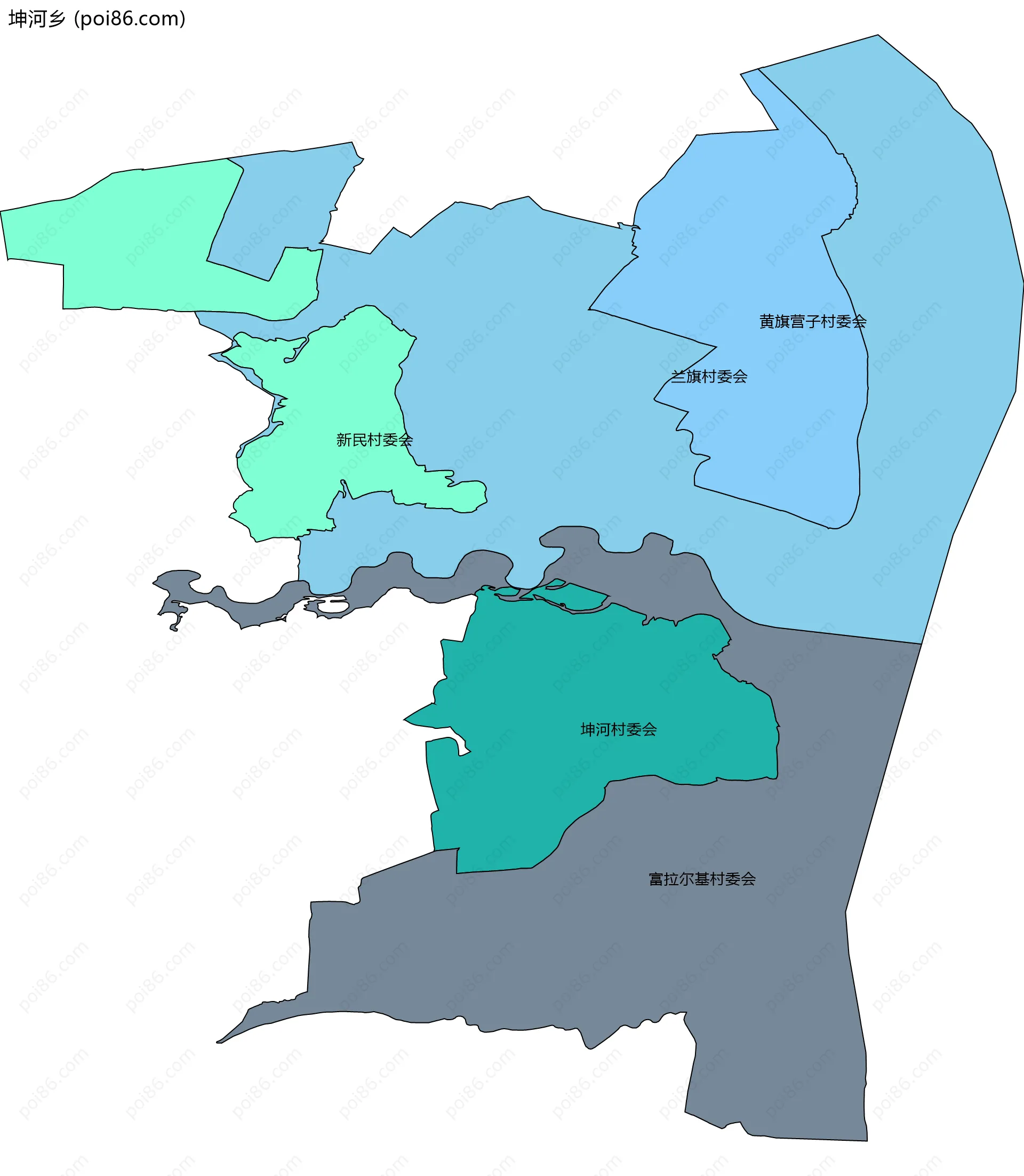 坤河乡边界地图(五级行政区划)