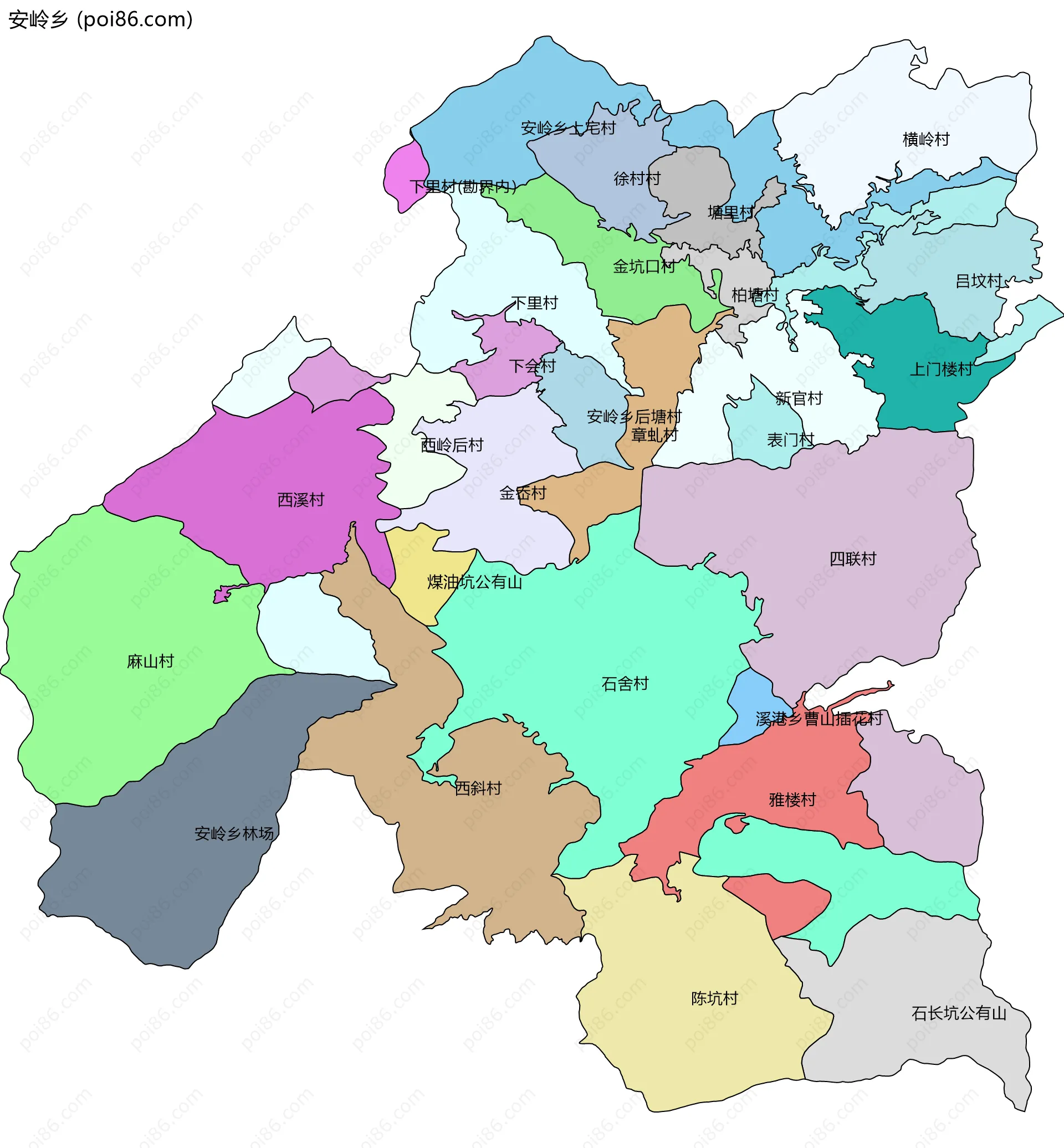 安岭乡边界地图(五级行政区划)