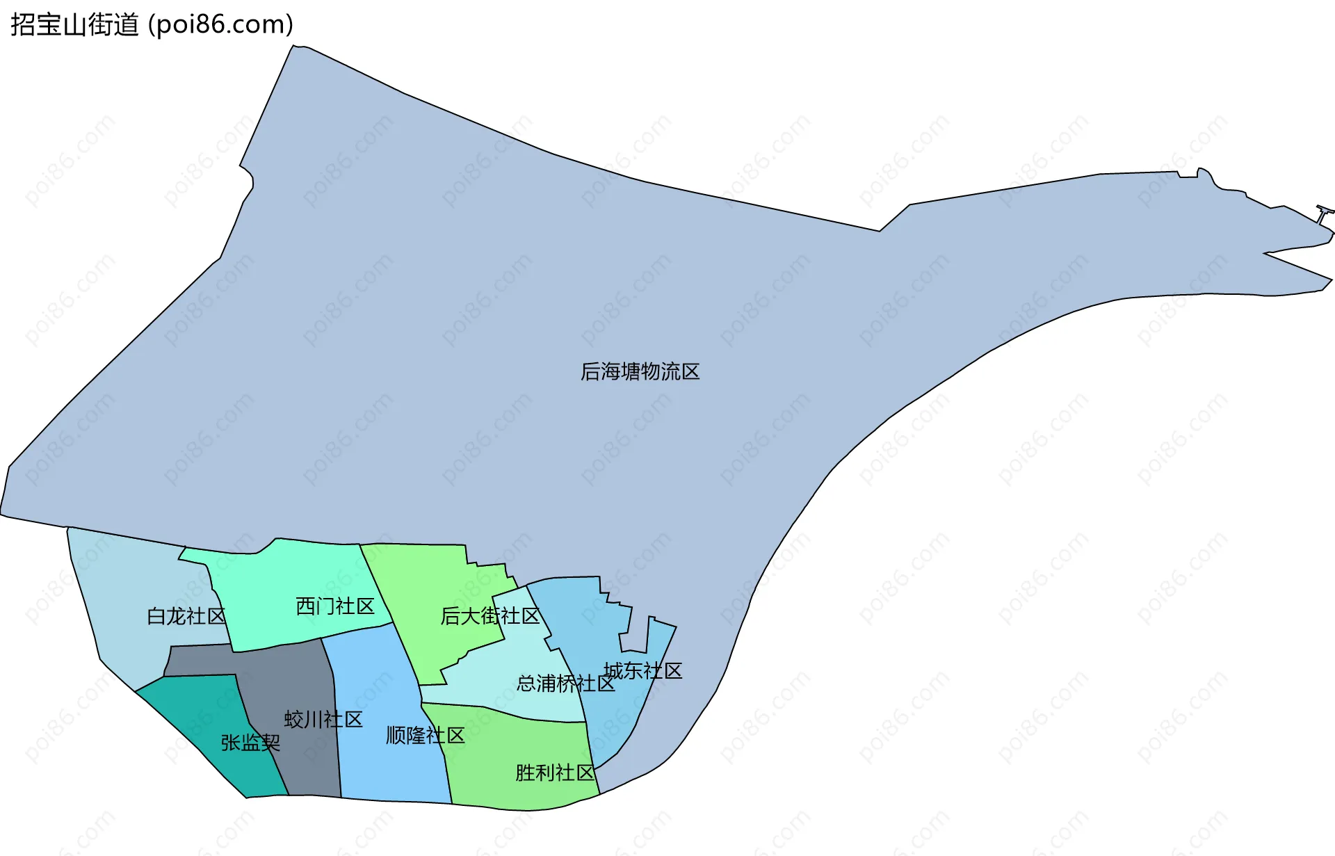 招宝山街道边界地图(五级行政区划)