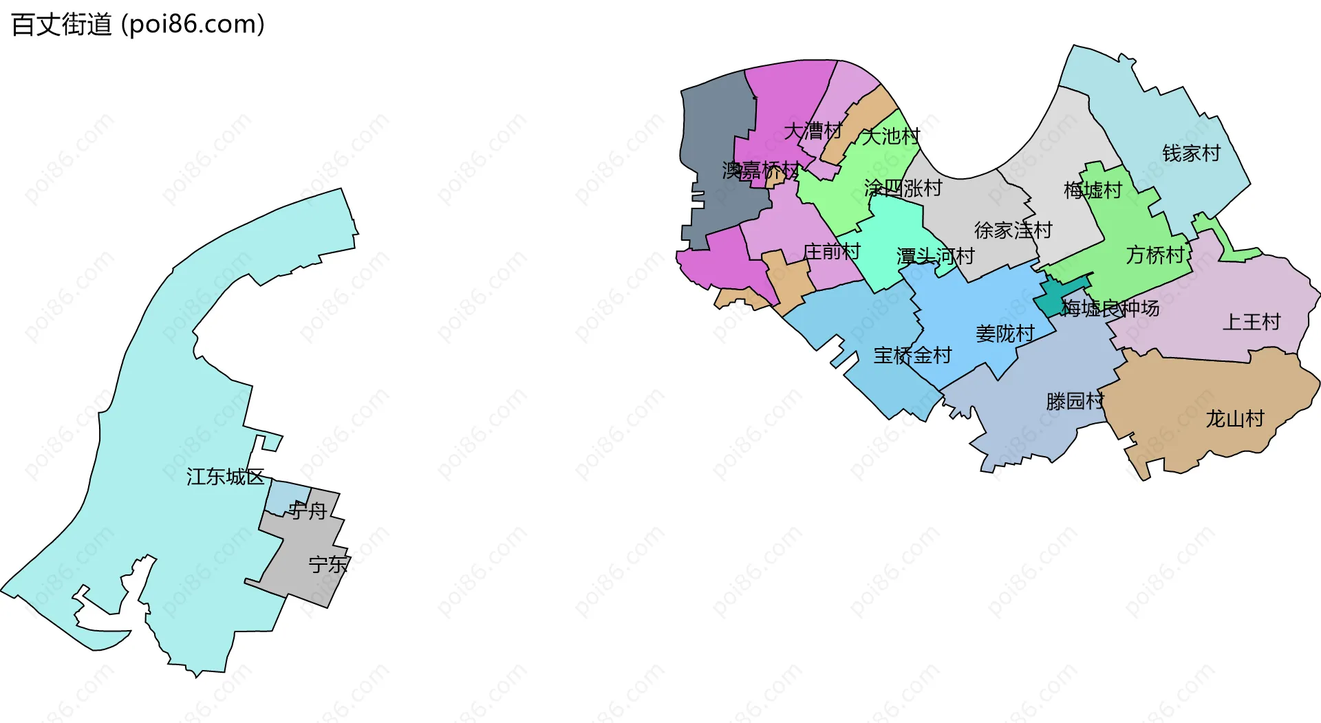 百丈街道边界地图(五级行政区划)