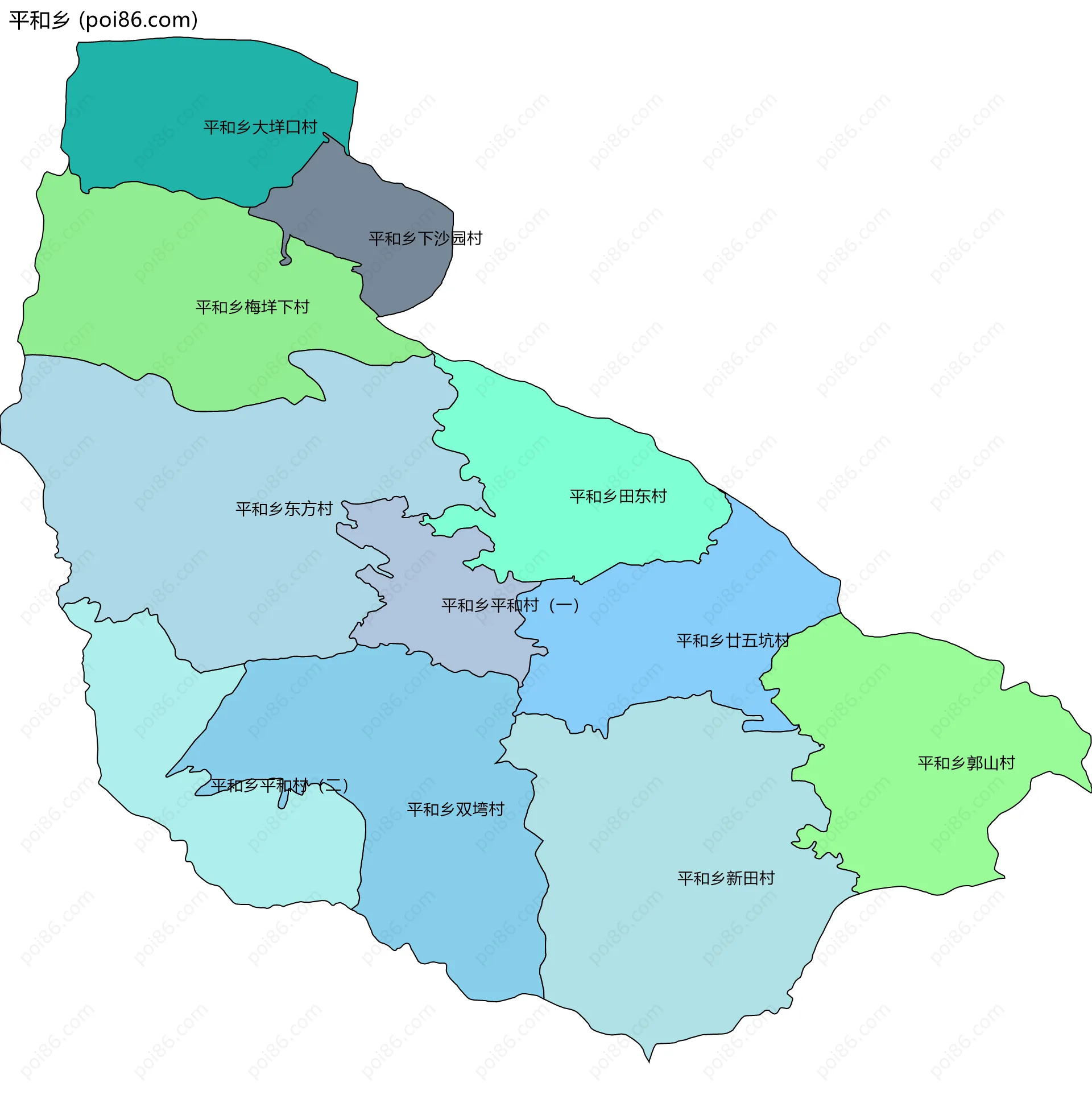 平和乡边界地图(五级行政区划)