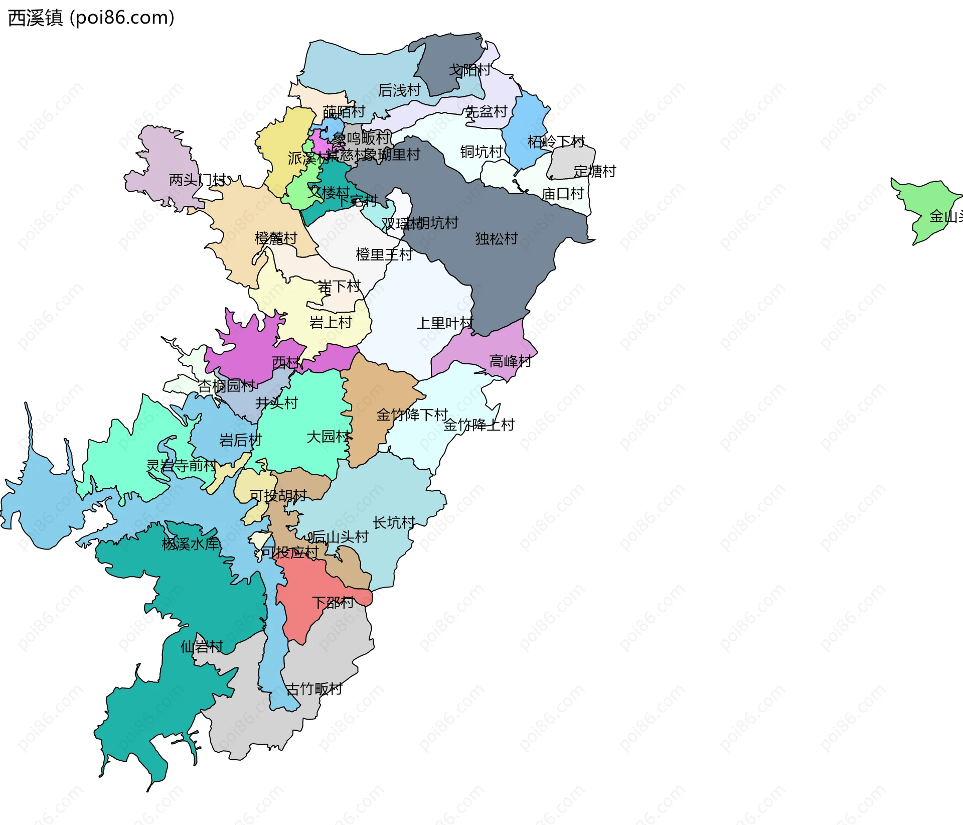 西溪镇边界地图(五级行政区划)