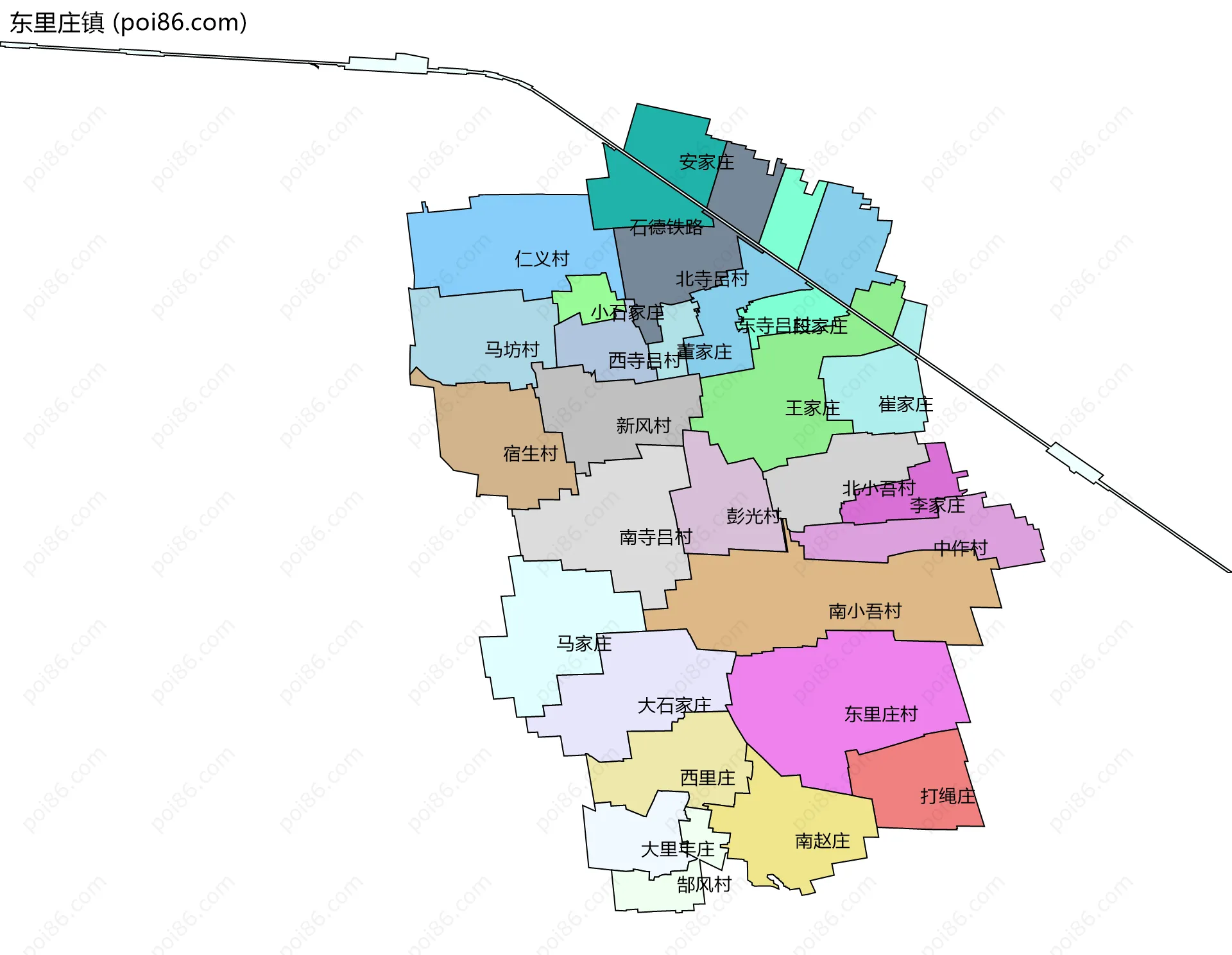 东里庄镇边界地图(五级行政区划)