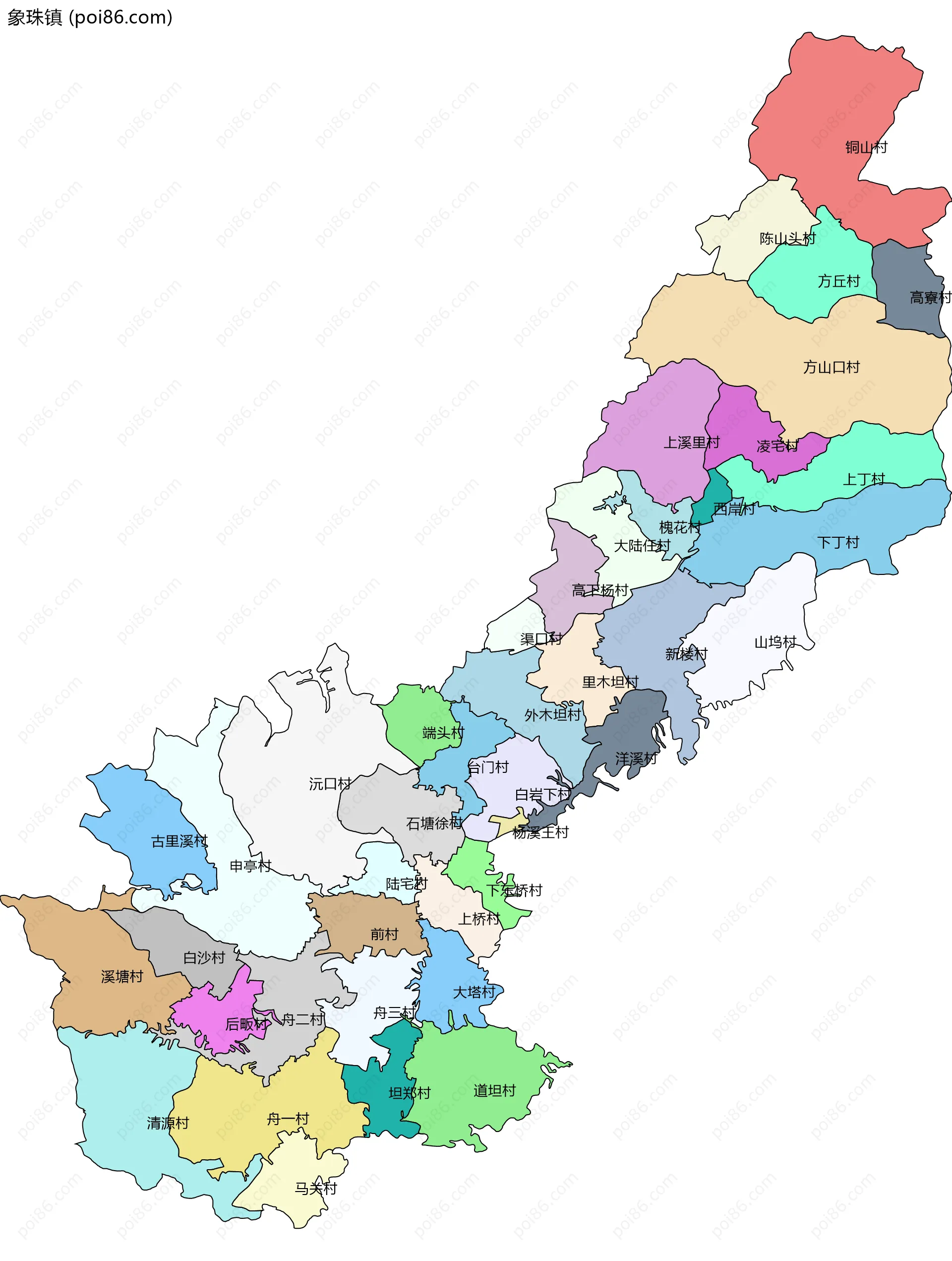 象珠镇边界地图(五级行政区划)