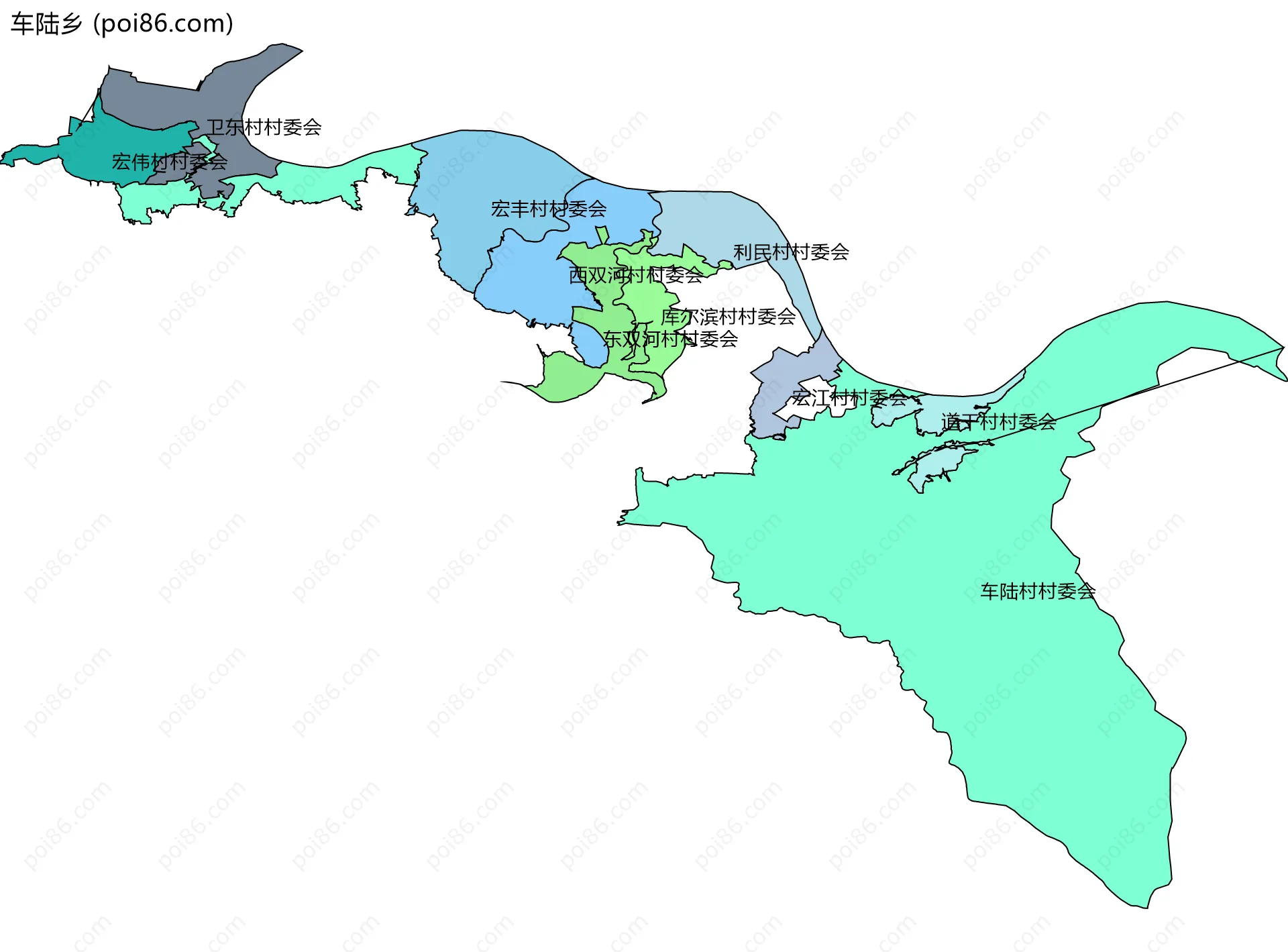 车陆乡边界地图(五级行政区划)