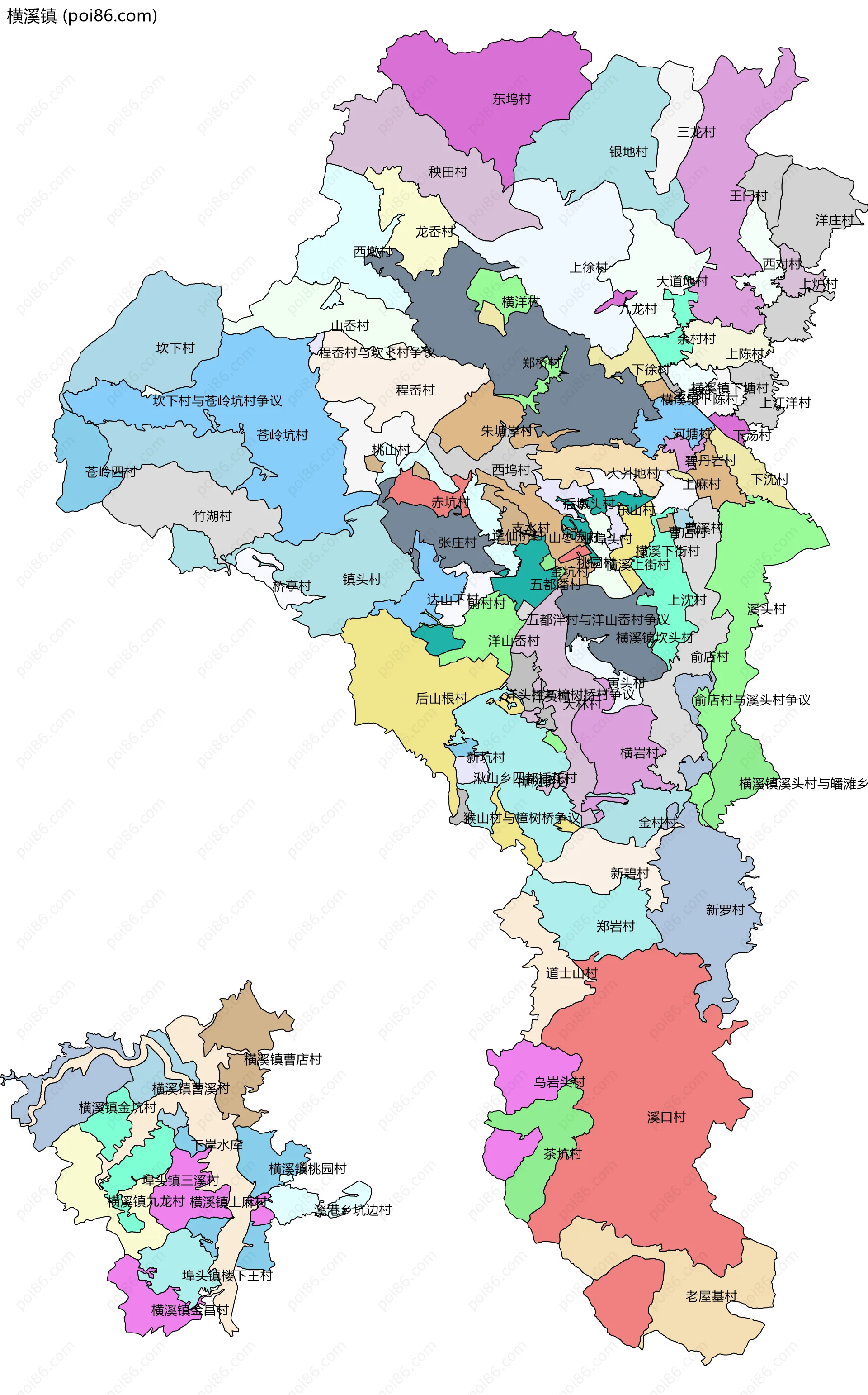 横溪镇边界地图(五级行政区划)