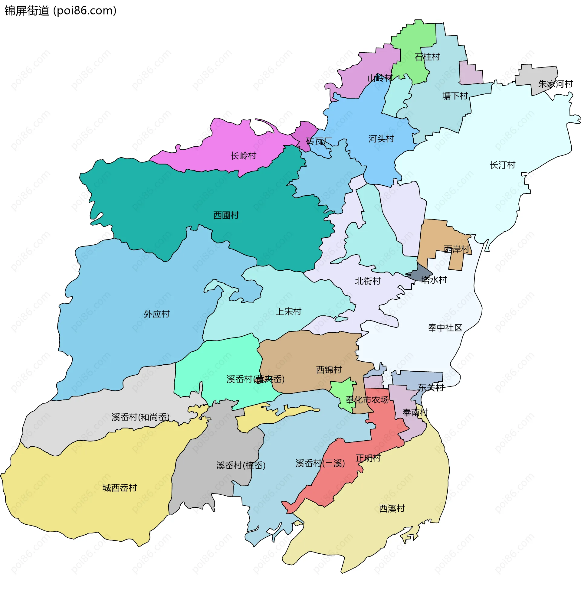 锦屏街道边界地图(五级行政区划)