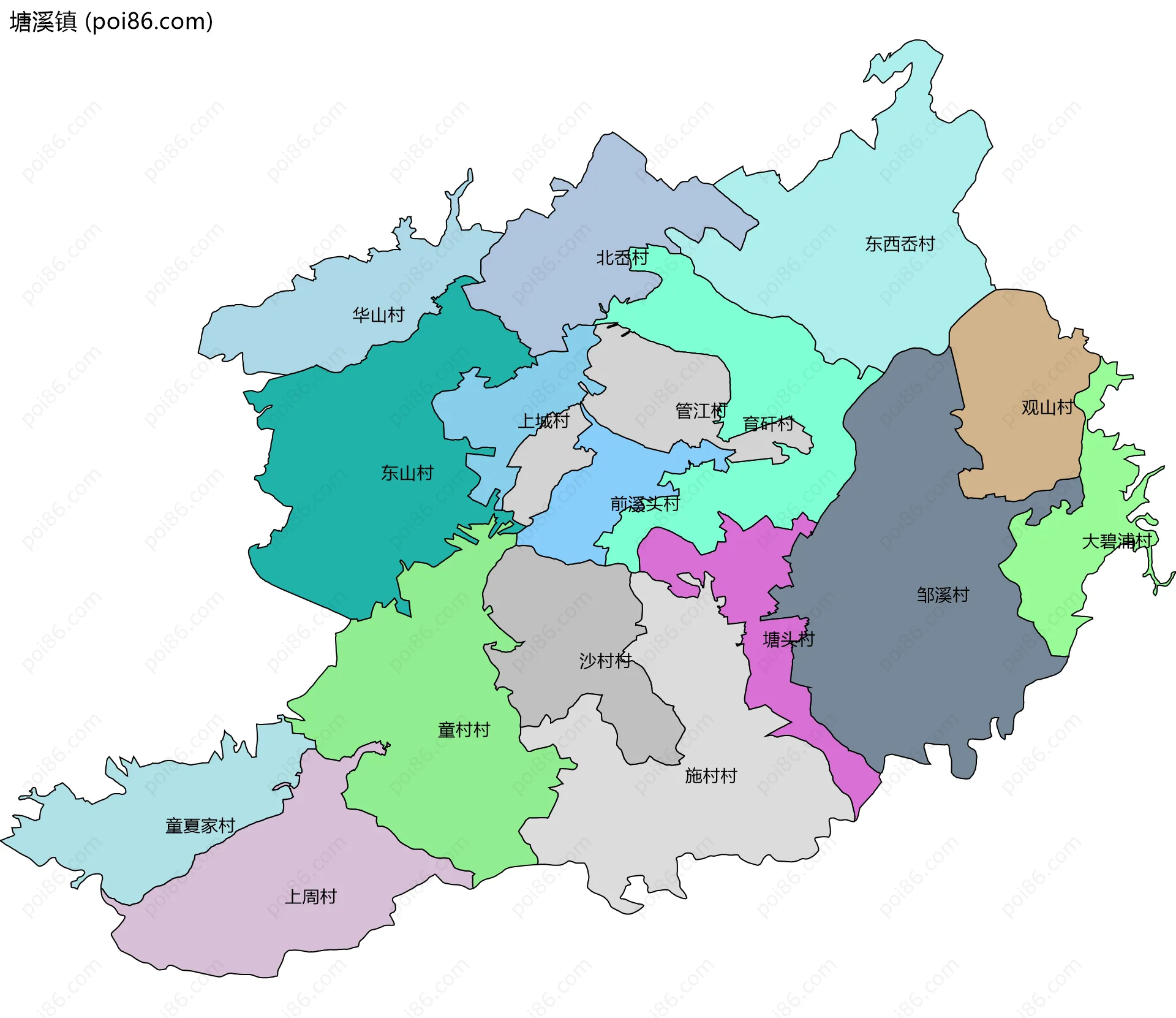 塘溪镇边界地图(五级行政区划)