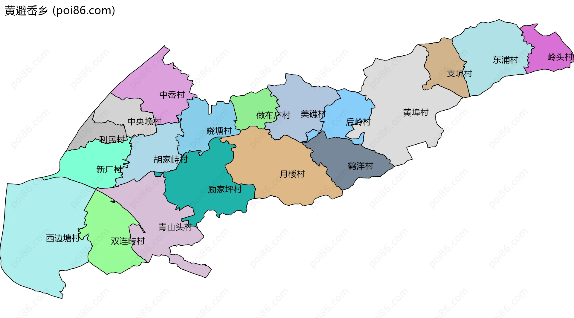 黄避岙乡边界地图(五级行政区划)