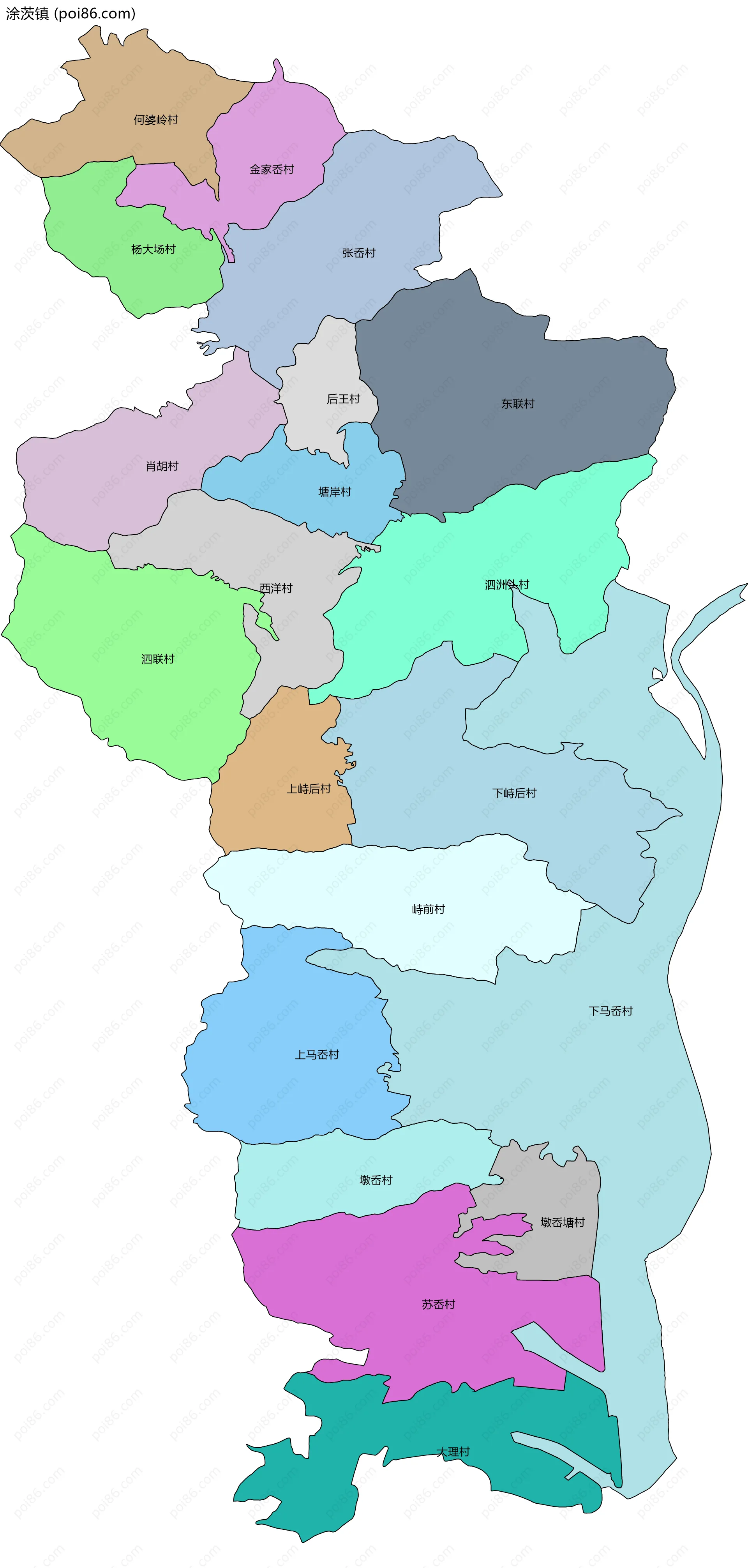 涂茨镇边界地图(五级行政区划)