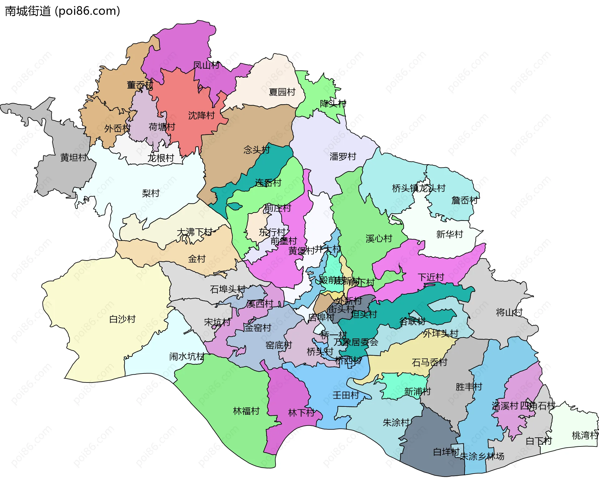 南城街道边界地图(五级行政区划)