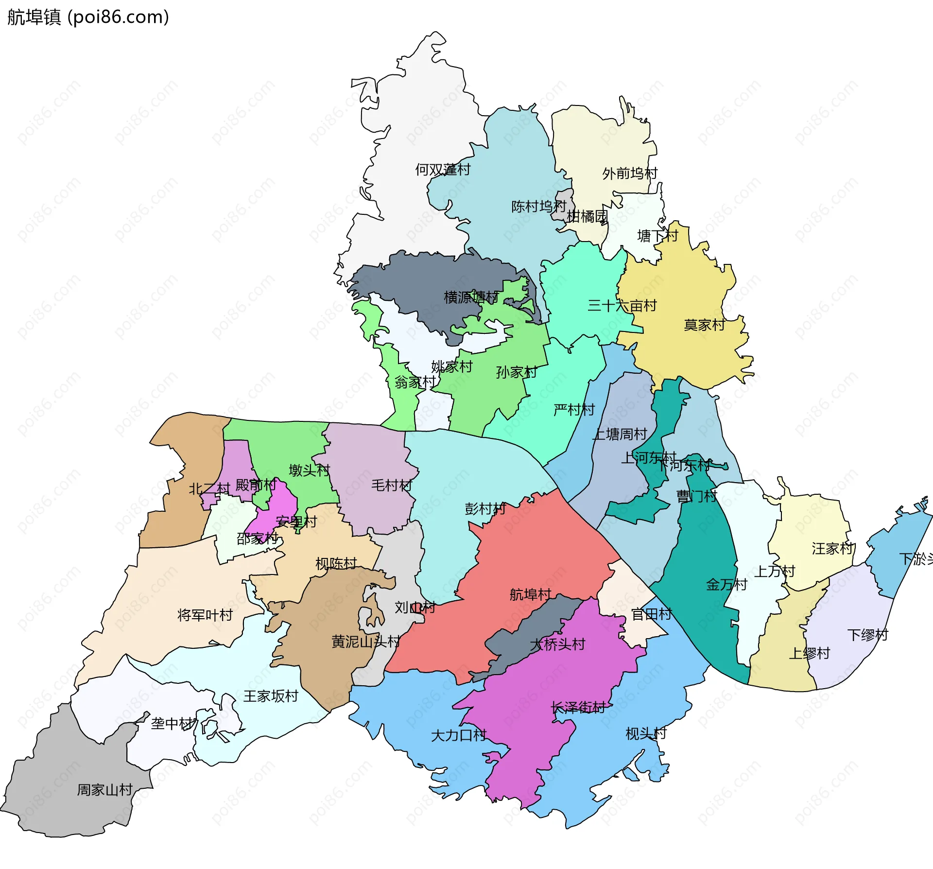 航埠镇边界地图(五级行政区划)