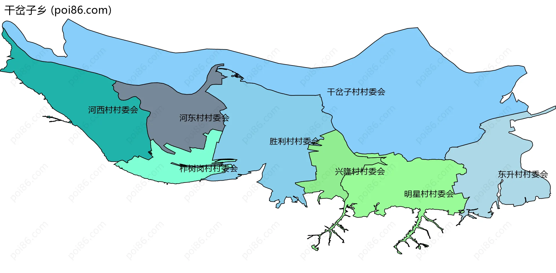 干岔子乡边界地图(五级行政区划)
