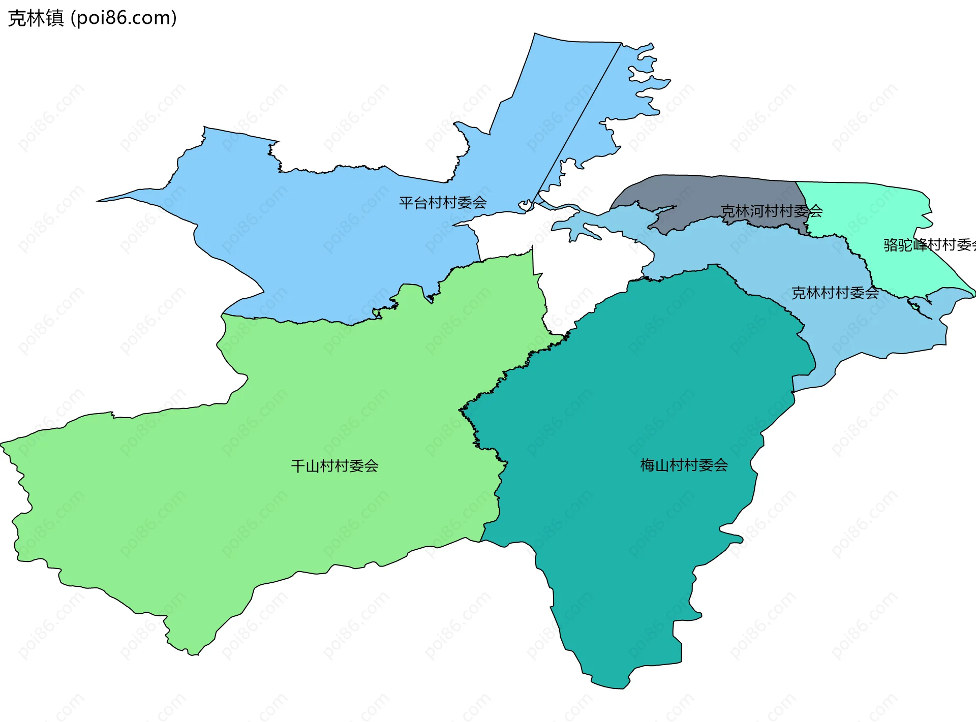 克林镇边界地图(五级行政区划)