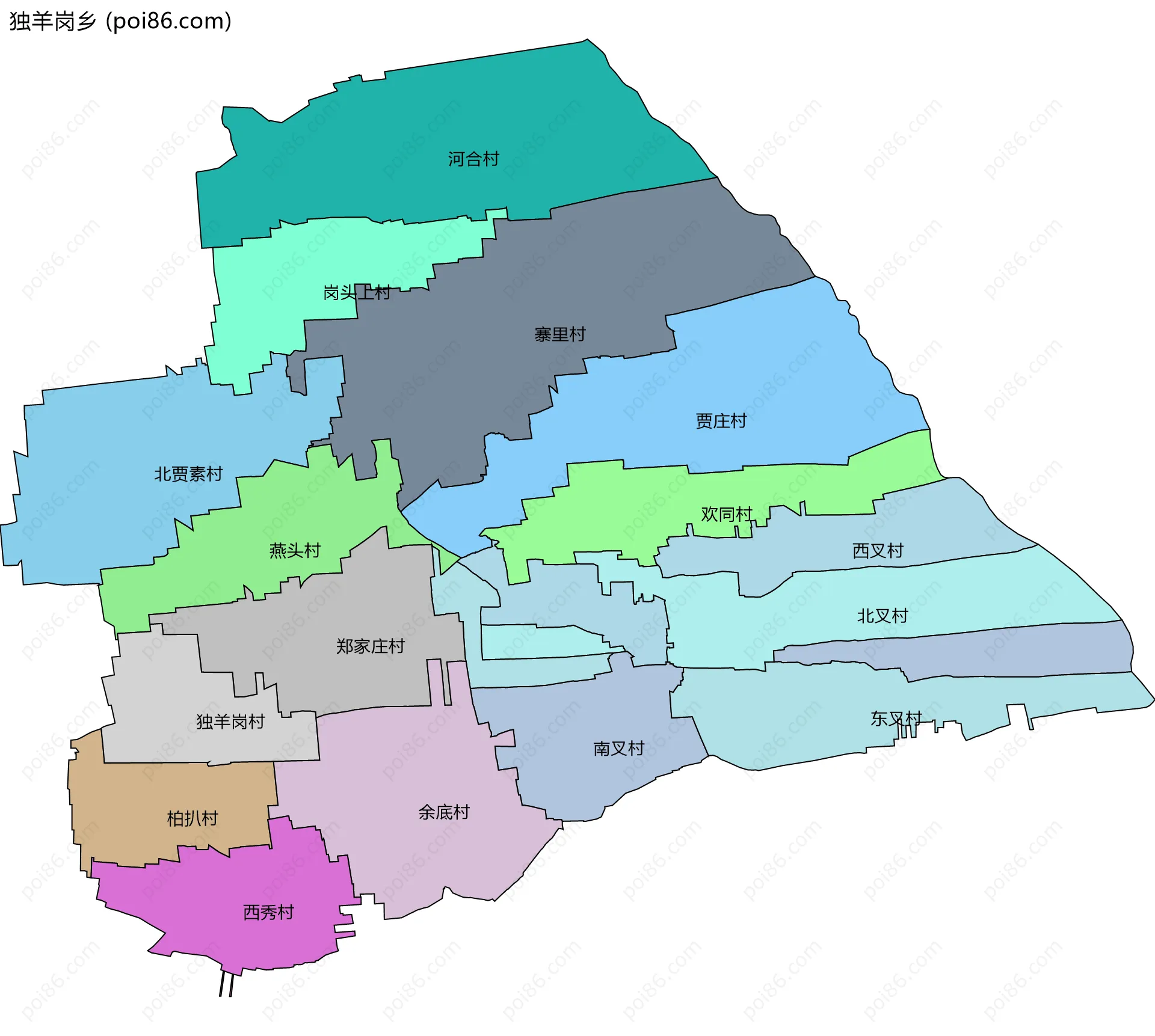 独羊岗乡边界地图(五级行政区划)
