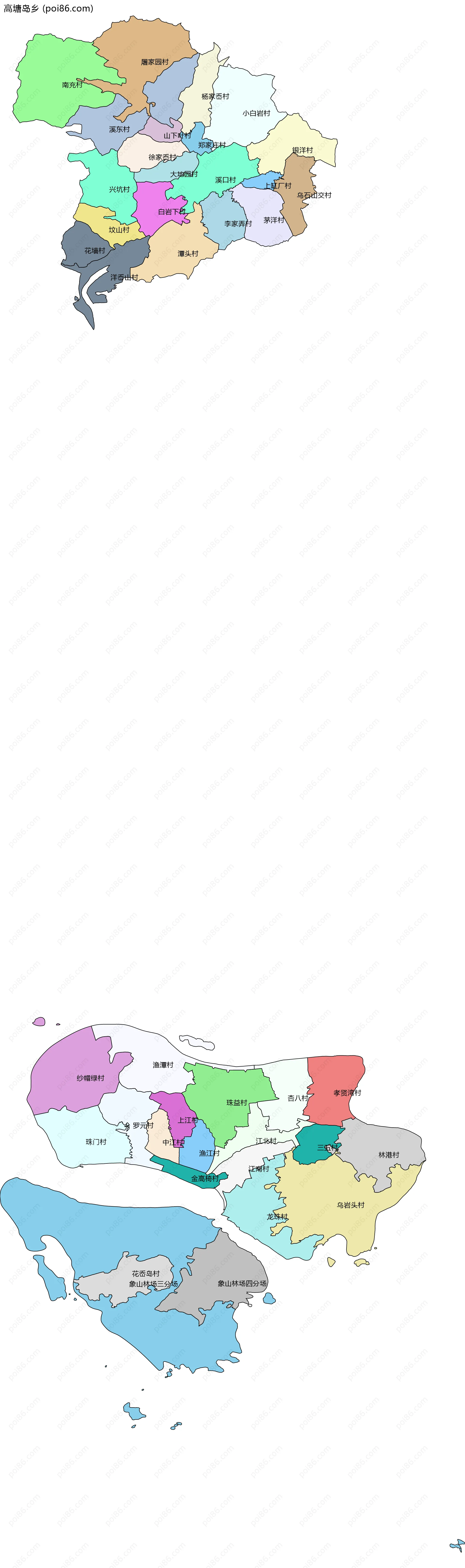 高塘岛乡边界地图(五级行政区划)