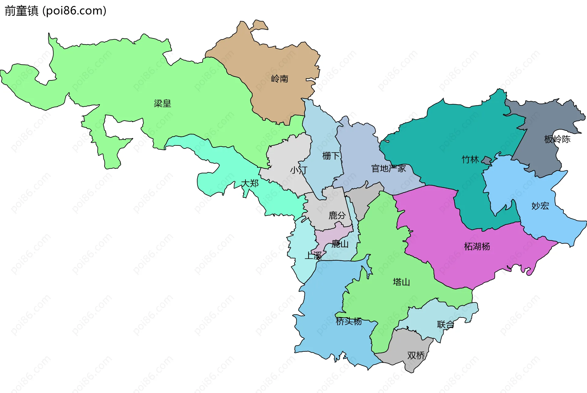前童镇边界地图(五级行政区划)