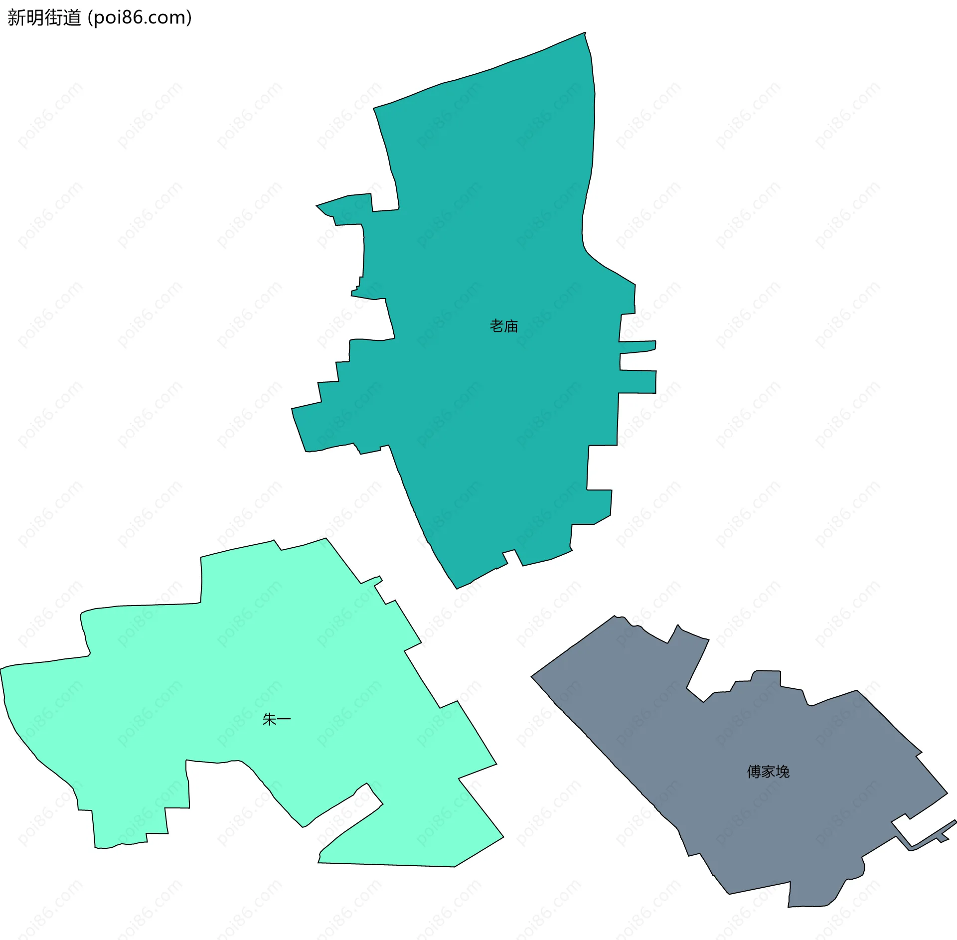 新明街道边界地图(五级行政区划)