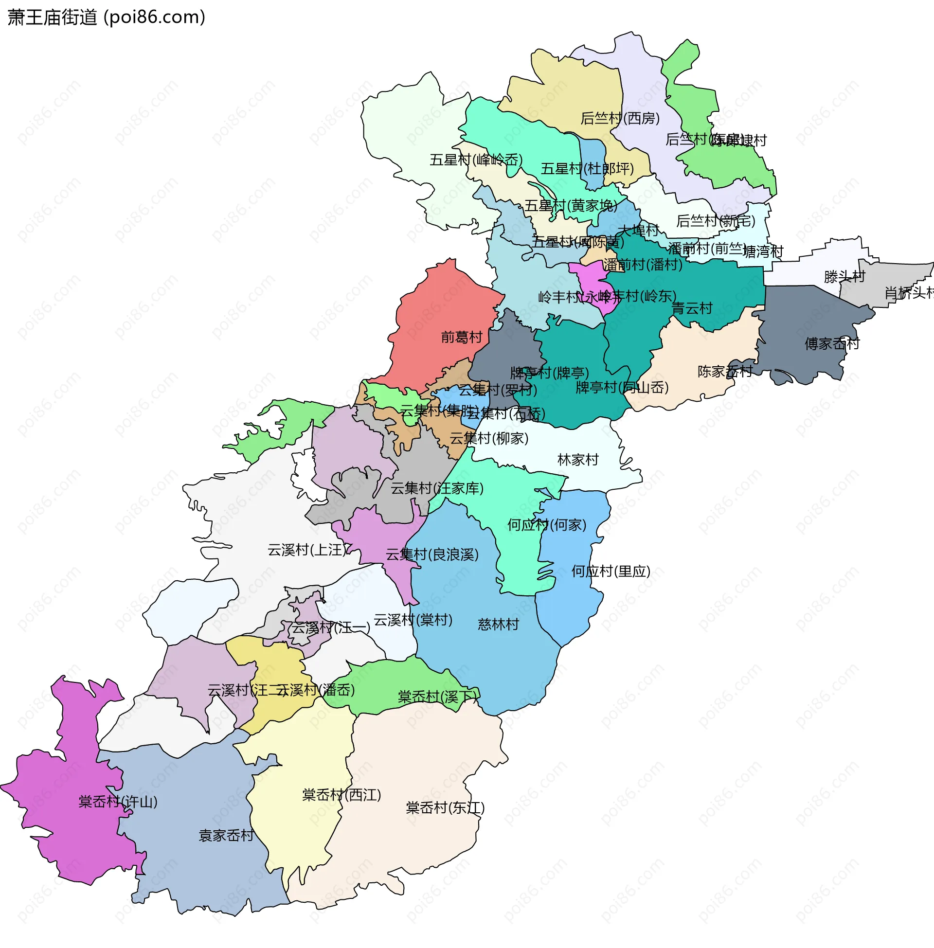 萧王庙街道边界地图(五级行政区划)