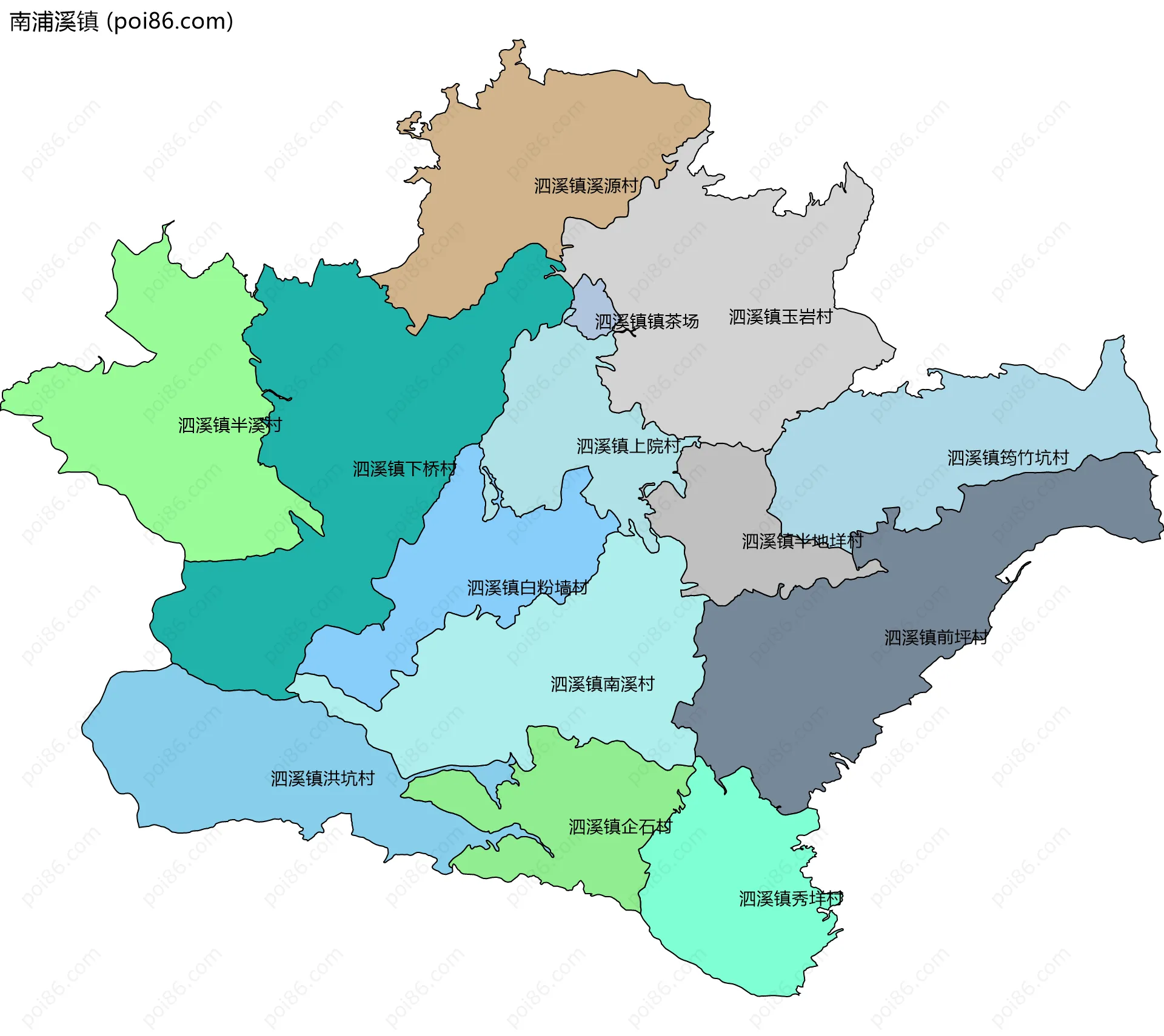 南浦溪镇边界地图(五级行政区划)