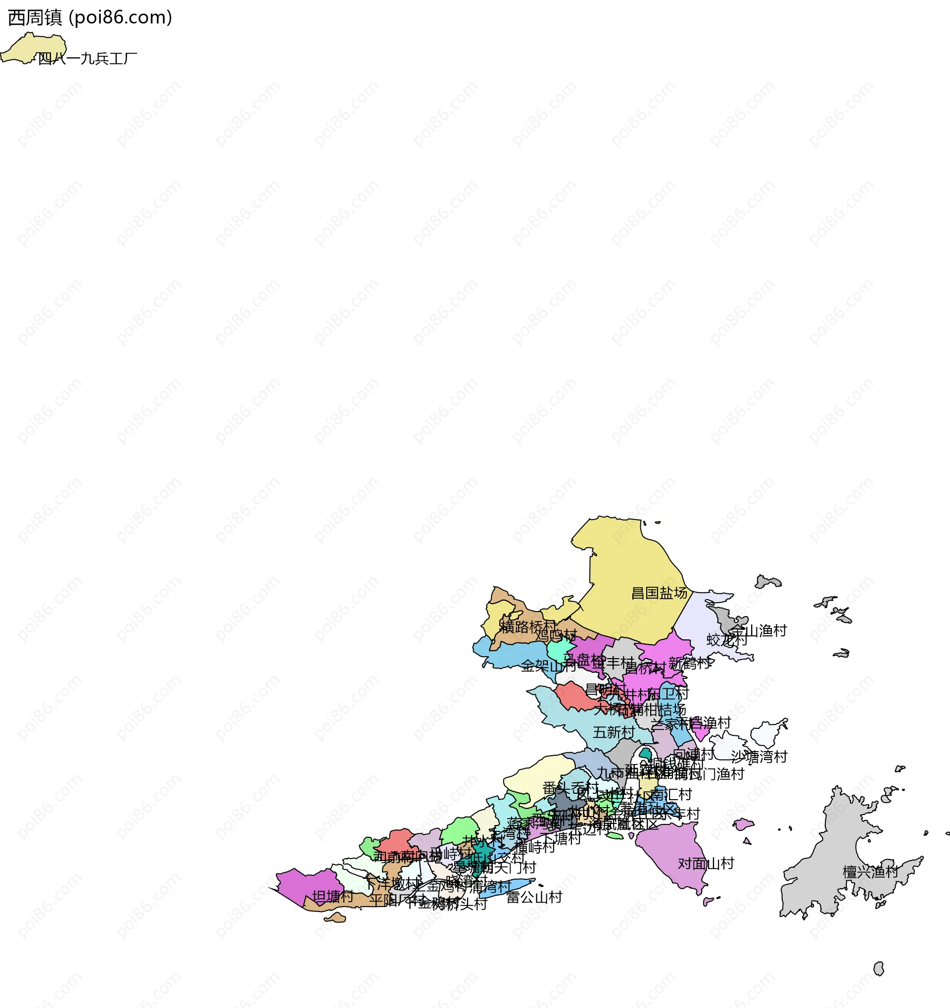 西周镇边界地图(五级行政区划)