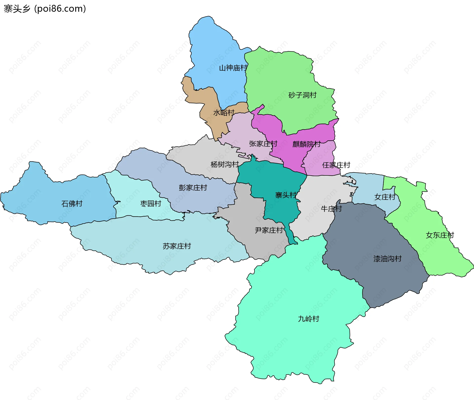 寨头乡边界地图(五级行政区划)