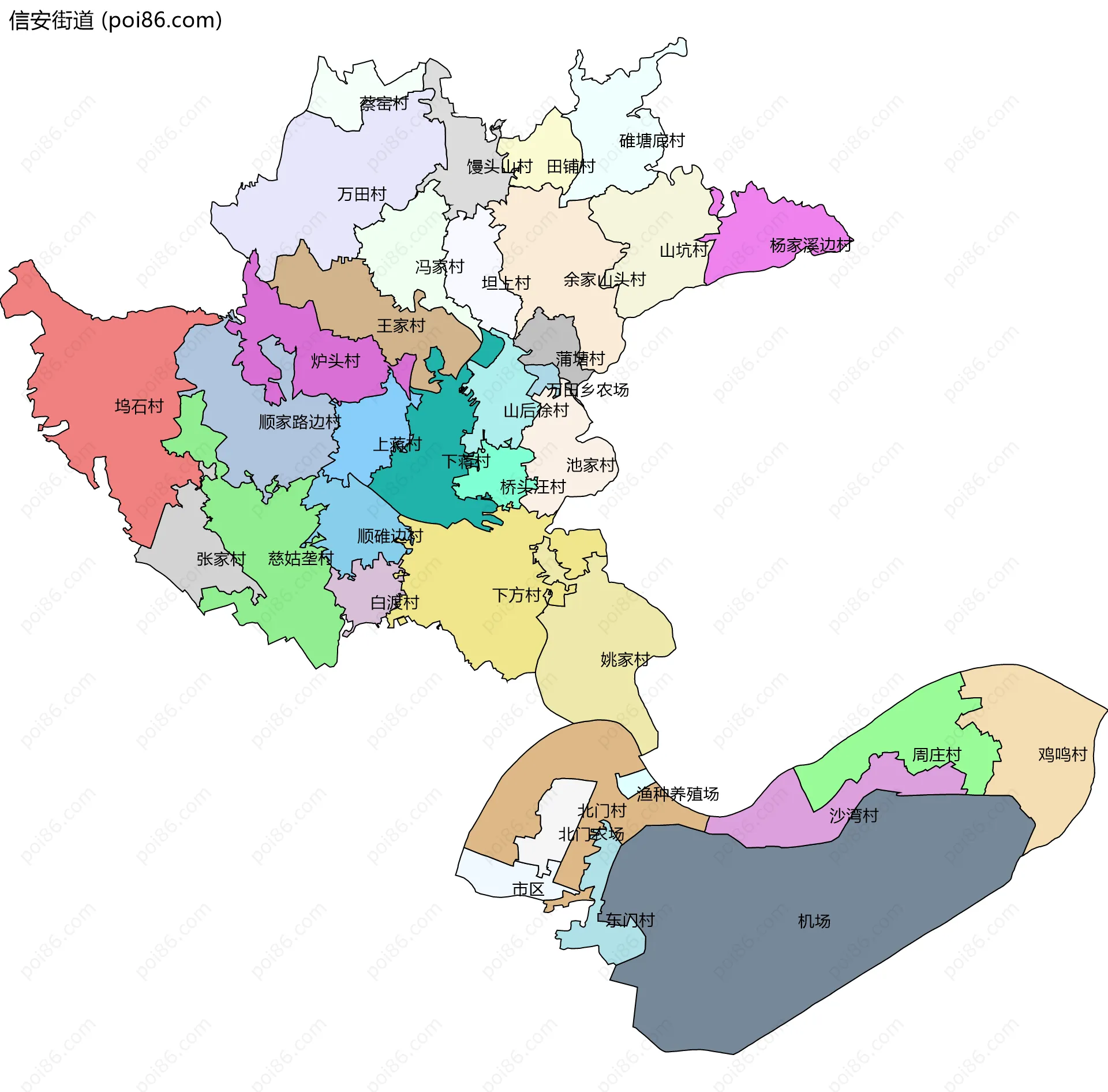 信安街道边界地图(五级行政区划)