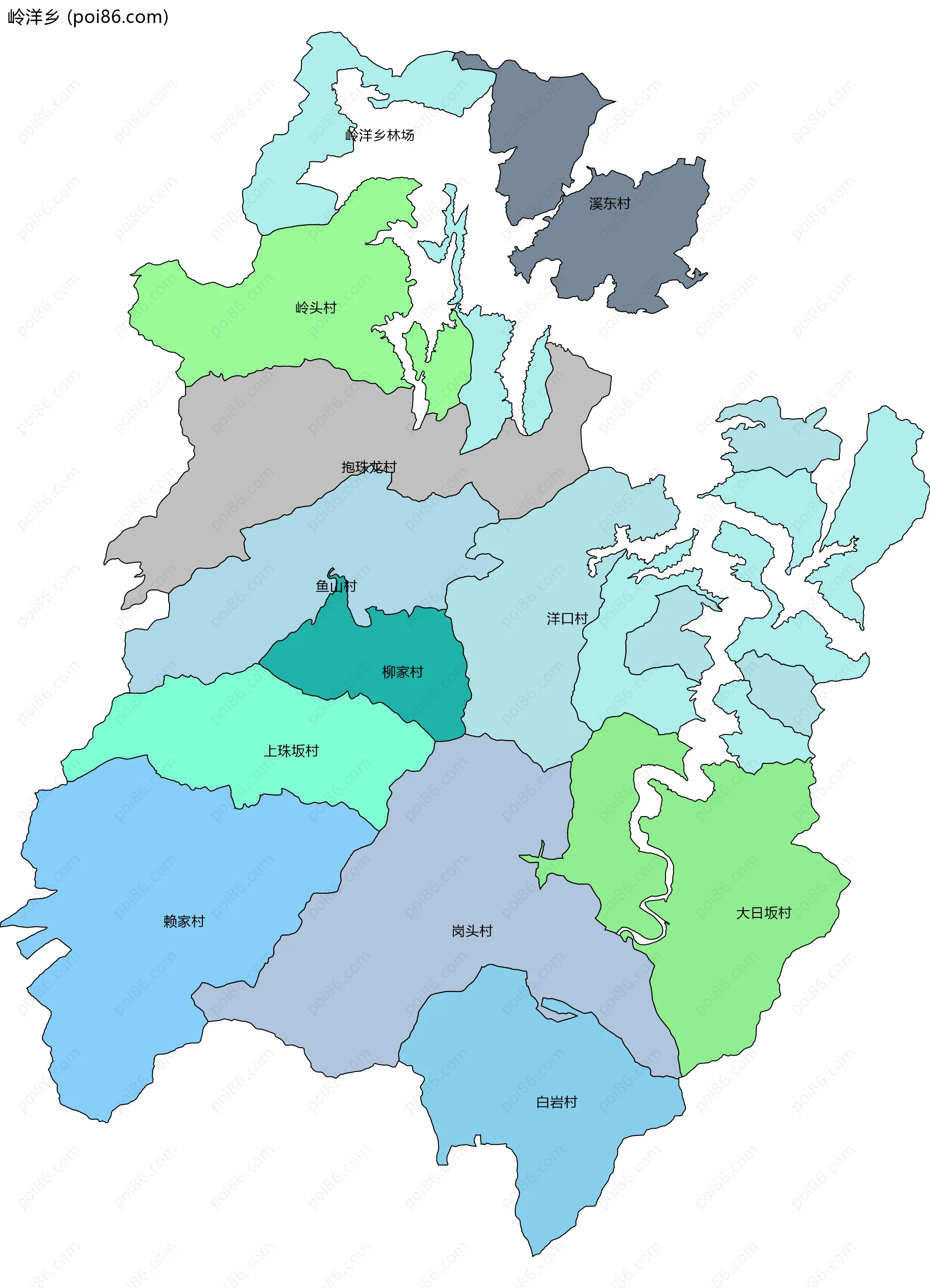 岭洋乡边界地图(五级行政区划)